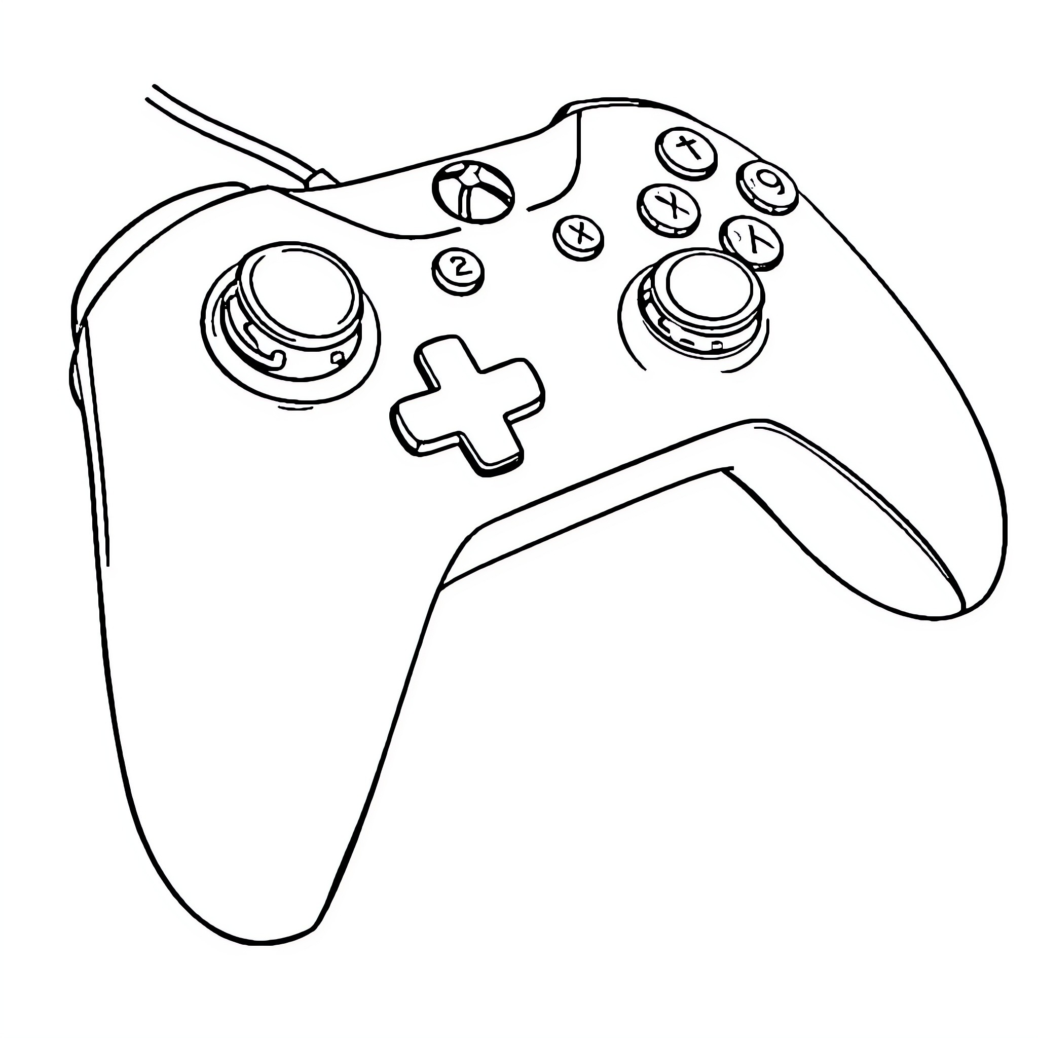 Xbox Controller with Buttons and Joysticks Coloring Page (free black-and-white line drawing printable PDF for all, from beginners to advanced learners, including children, teens, adults, and seniors)