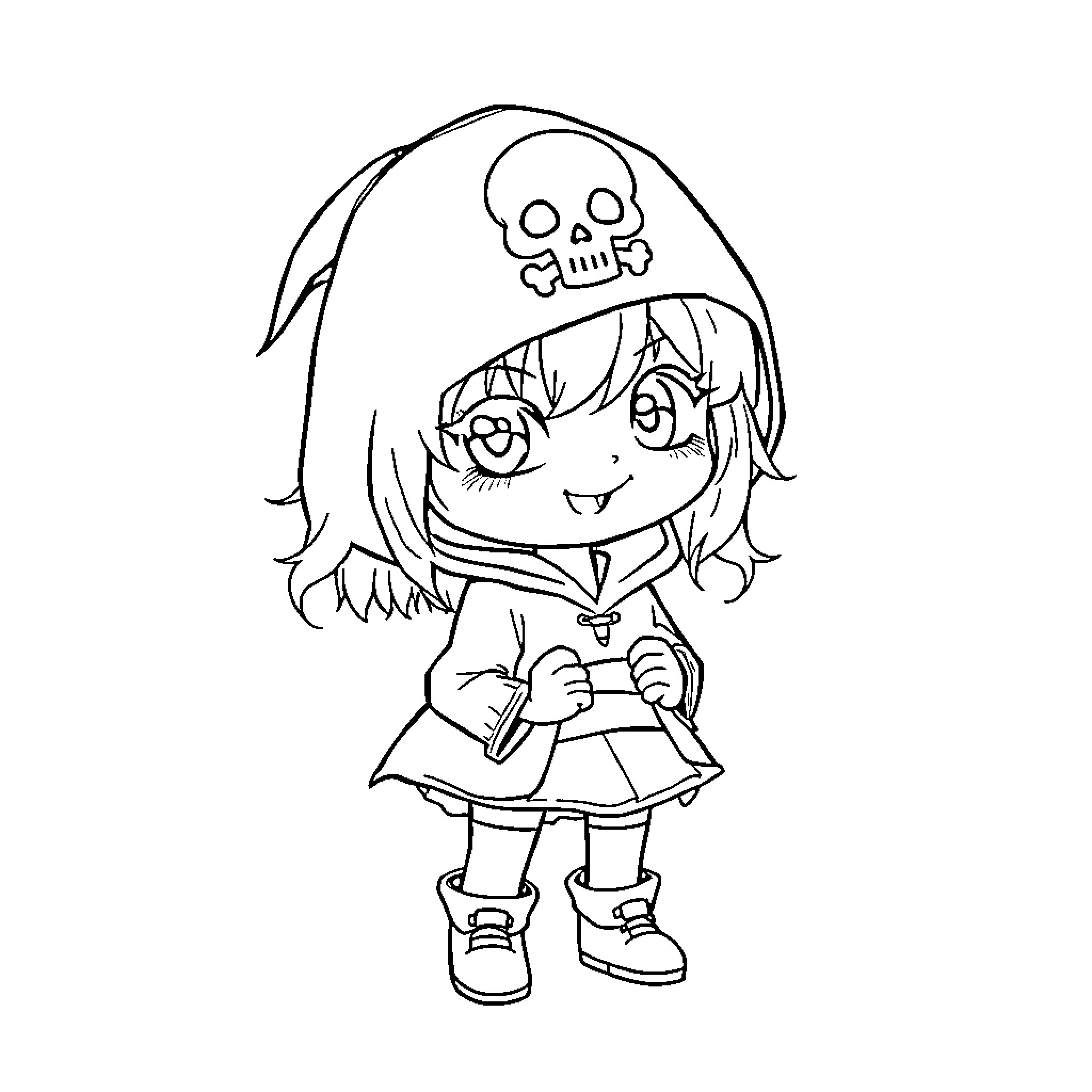 Kuromi enjoying a playful pirate adventure Coloring Page (free black-and-white line drawing printable PDF for all, from beginners to advanced learners, including children, teens, adults, and seniors)