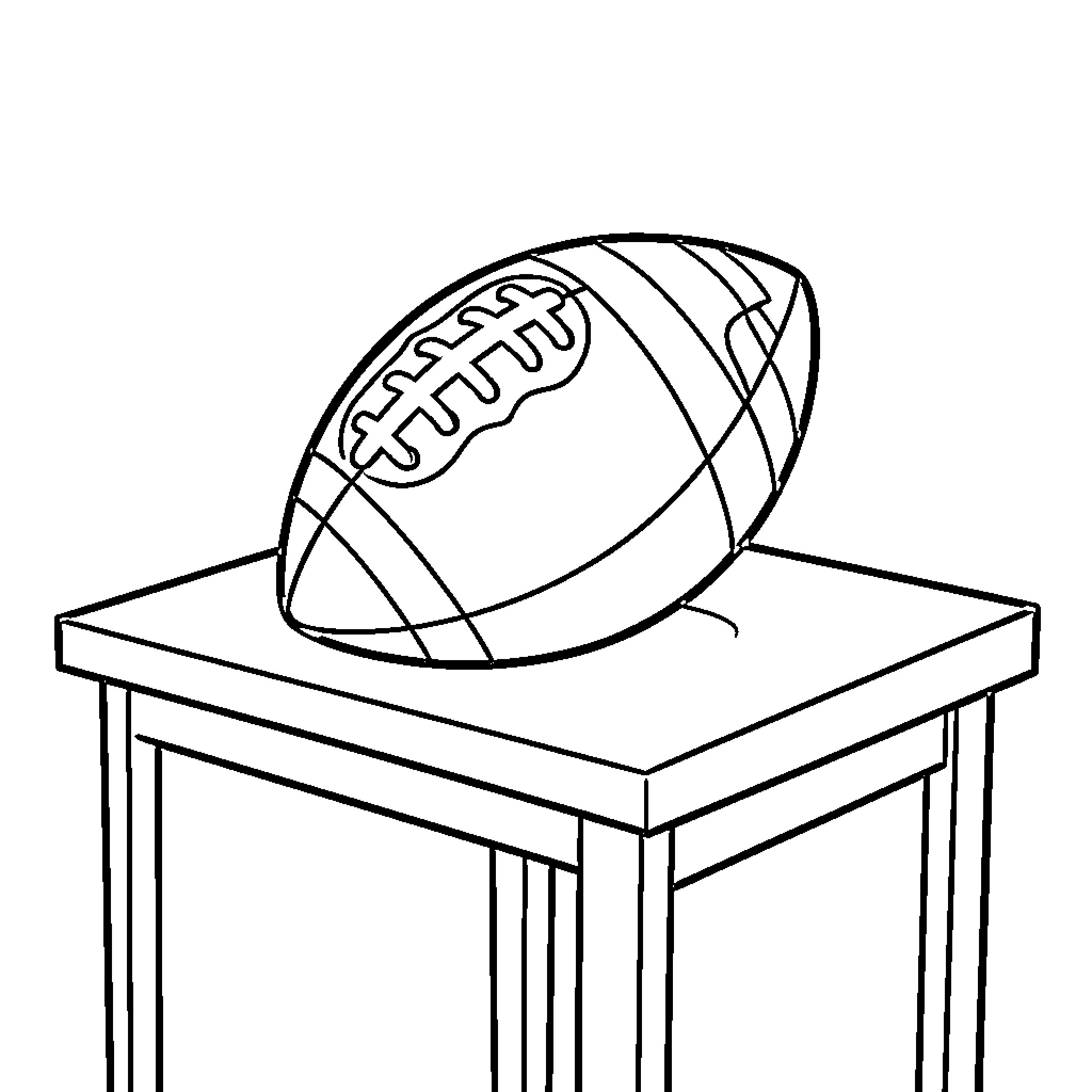 Spitoon sitting an American football on a table Coloring Page (free black-and-white line drawing printable PDF for all, from beginners to advanced learners, including children, teens, adults, and seniors)