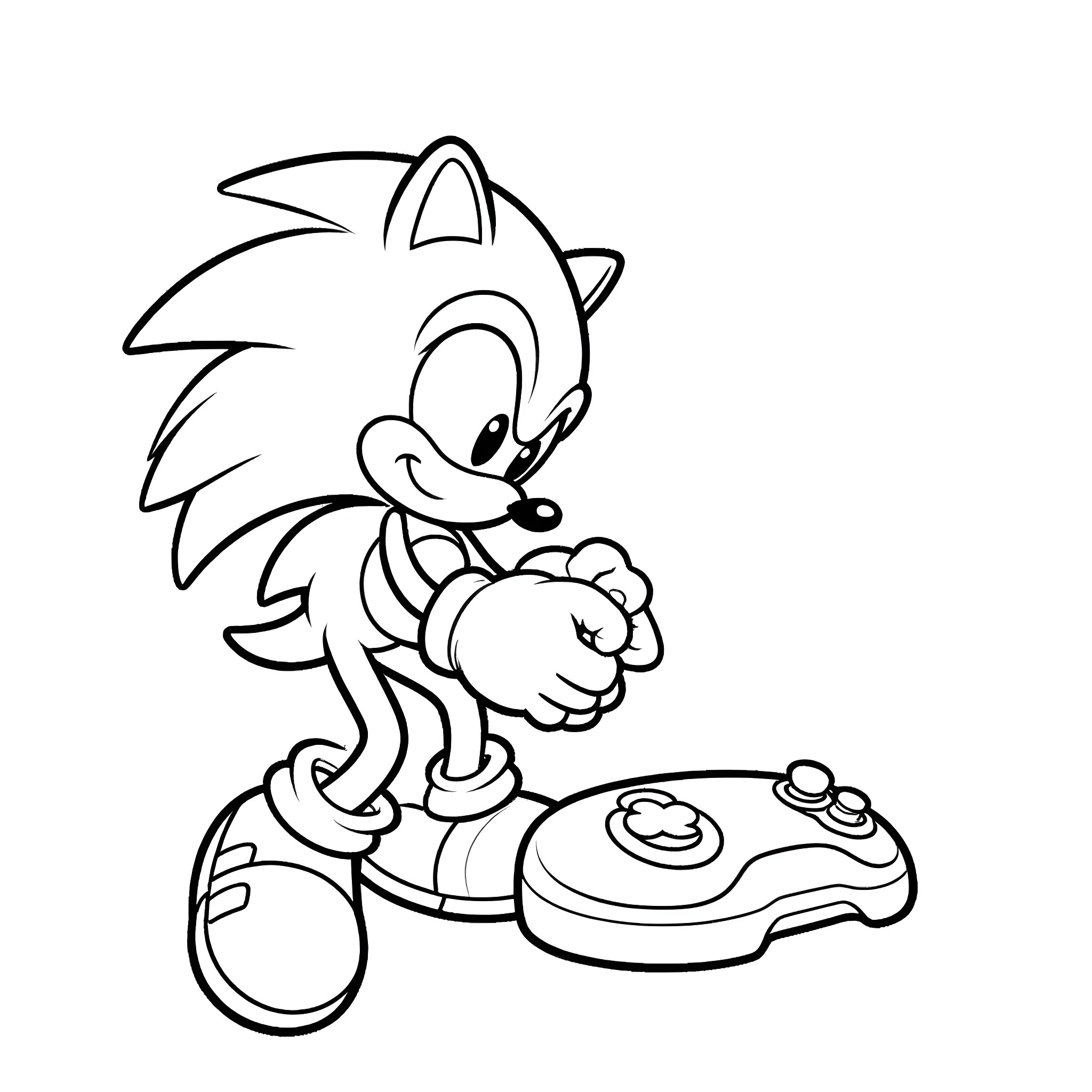Sonic gaming with a game controller Coloring Page (free black-and-white line drawing printable PDF for all, from beginners to advanced learners, including children, teens, adults, and seniors)