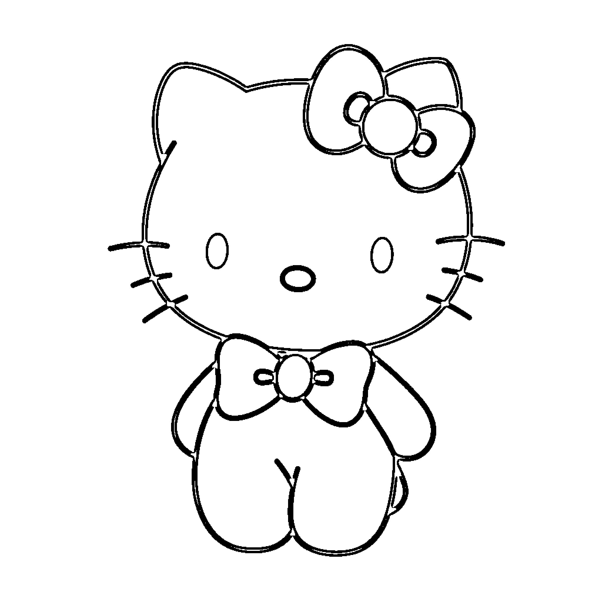 Hello Kitty in a simple outline Coloring Page (free black-and-white line drawing printable PDF for all, from beginners to advanced learners, including children, teens, adults, and seniors)