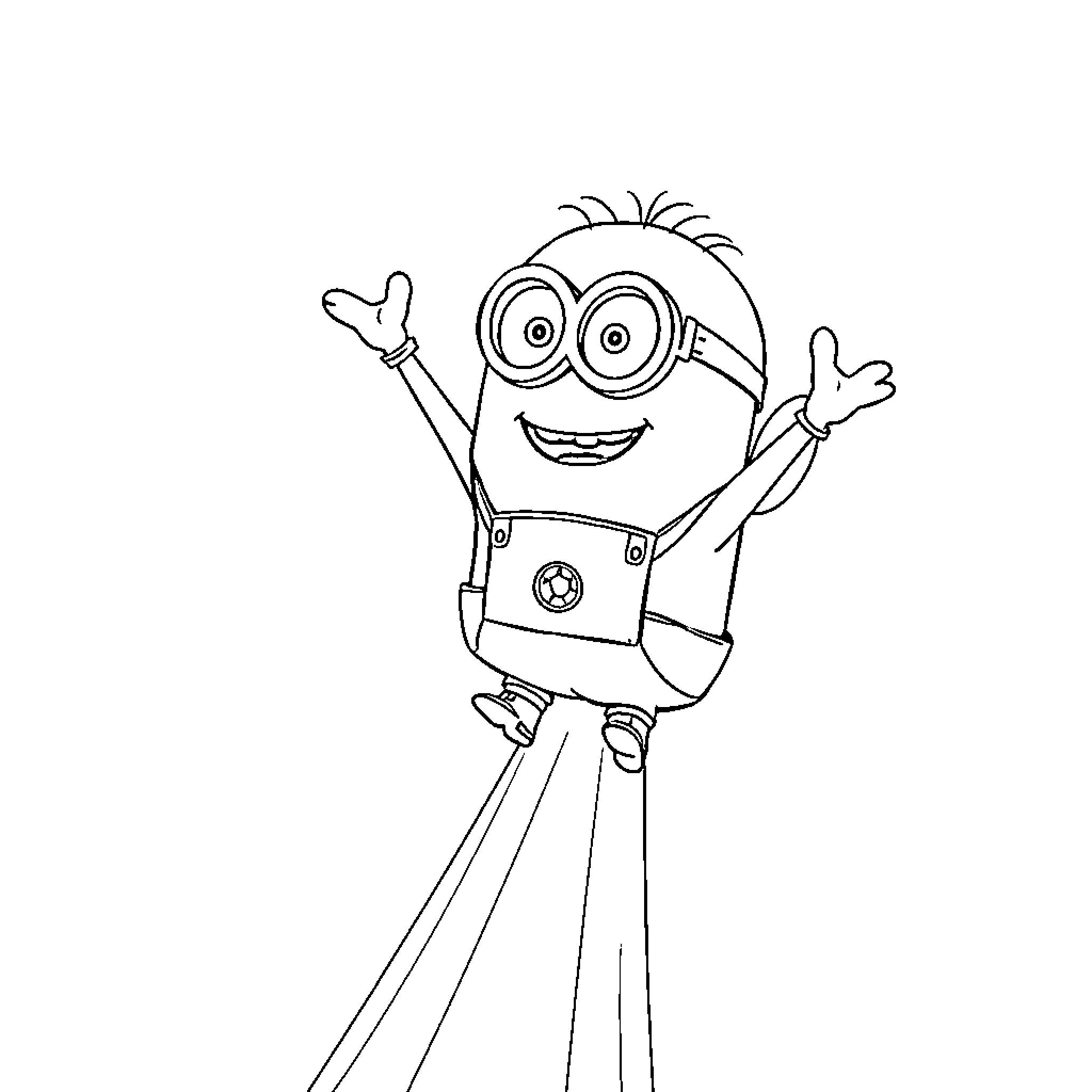 Minion excitedly gesturing in a playful pose Coloring Page (free black-and-white line drawing printable PDF for all, from beginners to advanced learners, including children, teens, adults, and seniors)