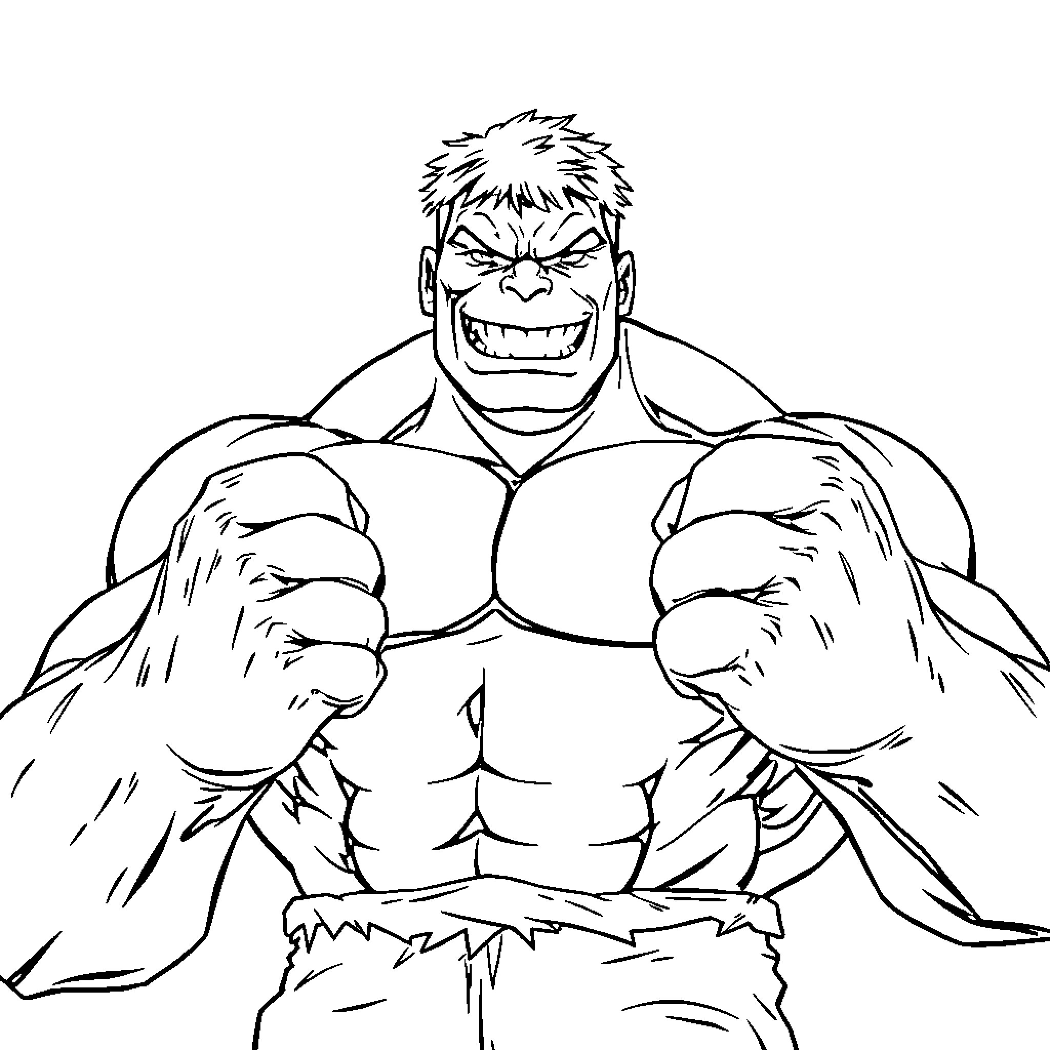 Hulk's Fierce Expression and Powerful Pose Coloring Page (free black-and-white line drawing printable PDF for all, from beginners to advanced learners, including children, teens, adults, and seniors)