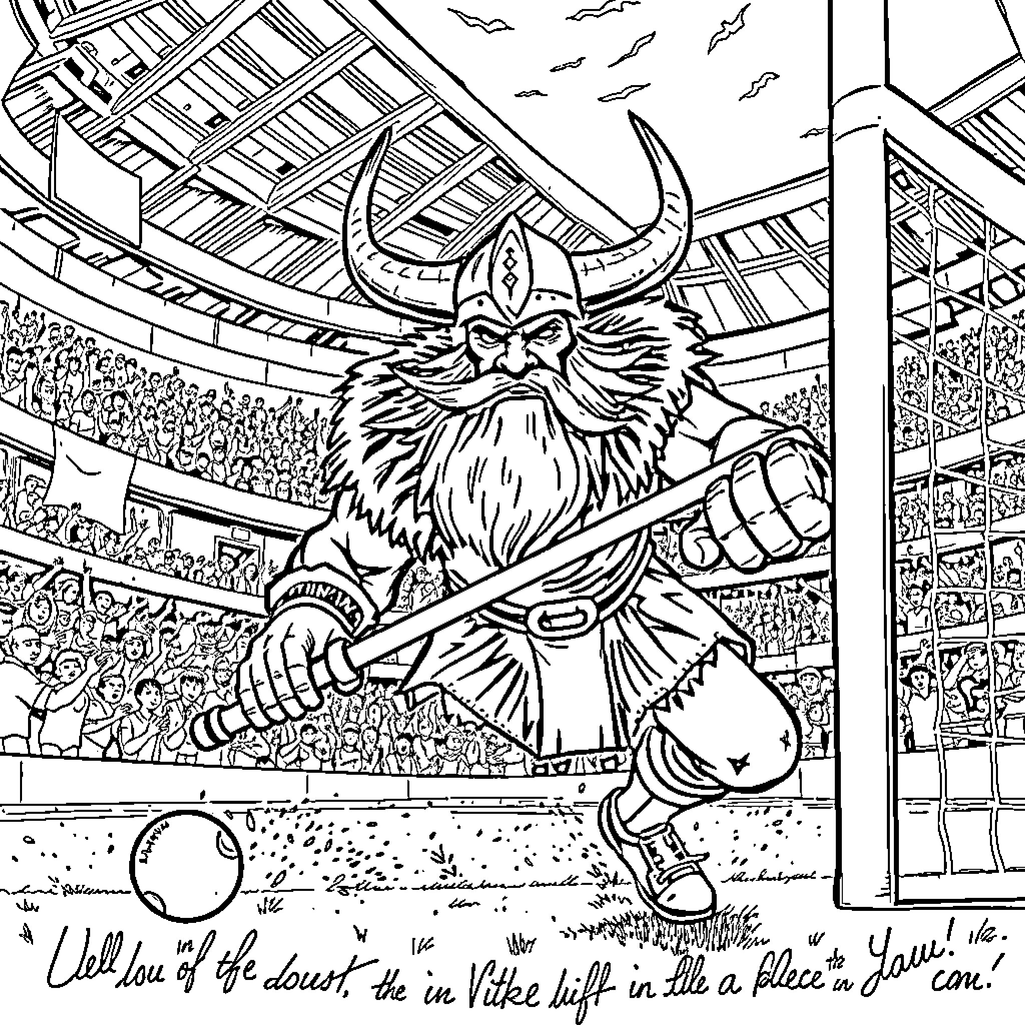 Viking warrior in fierce battle on field Coloring Page (free black-and-white line drawing printable PDF for all, from beginners to advanced learners, including children, teens, adults, and seniors)