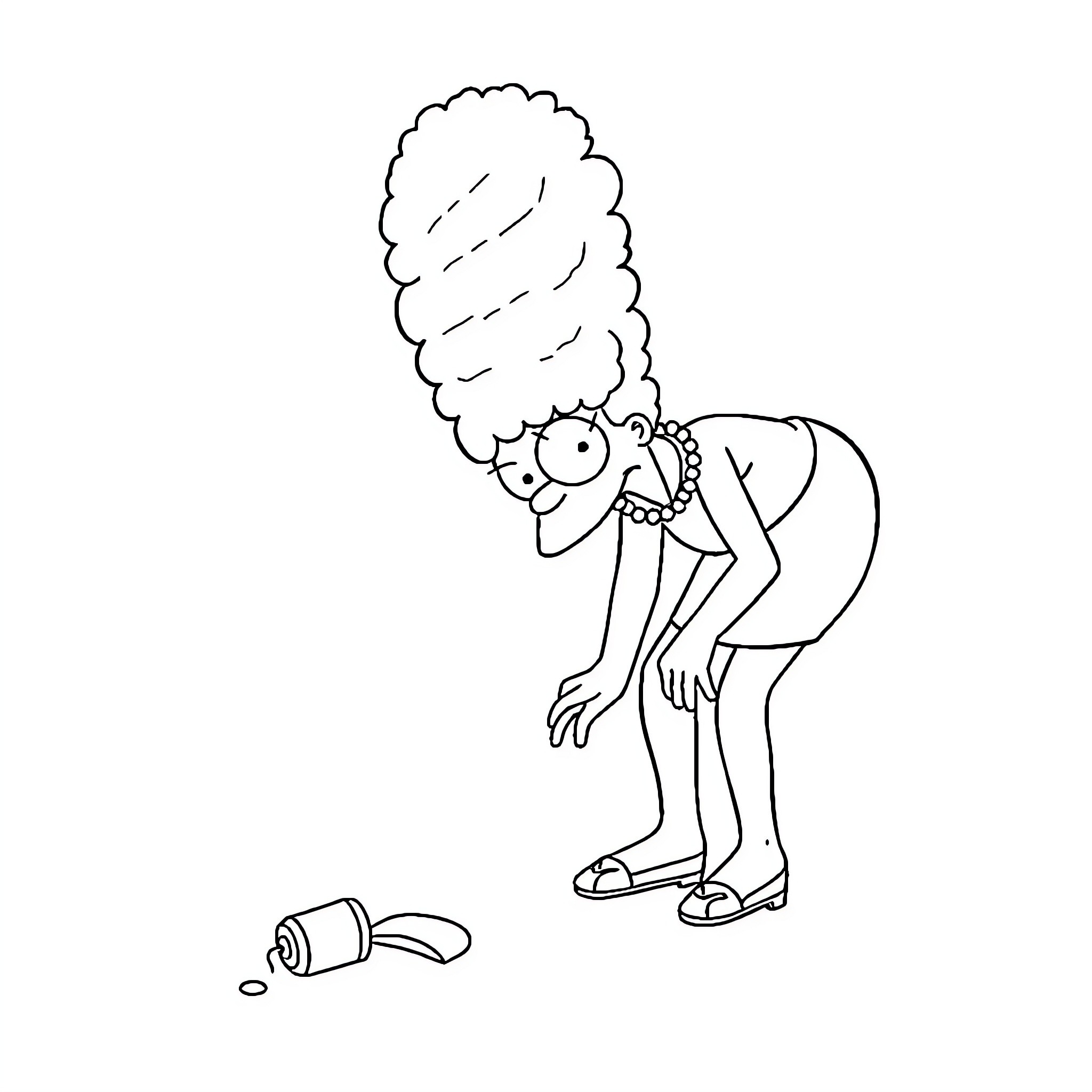 Marge Simpson cleaning up a mess Coloring Page (free black-and-white line drawing printable PDF for all, from beginners to advanced learners, including children, teens, adults, and seniors)