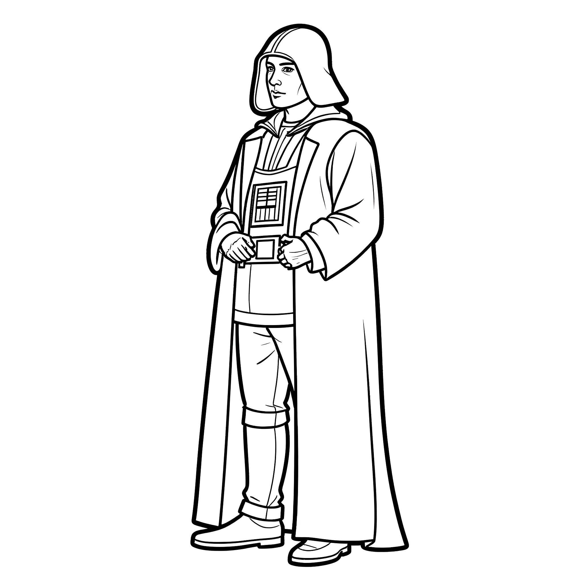 Eminem as Darth Vader in iconic Star Wars costume Coloring Page (free black-and-white line drawing printable PDF for all, from beginners to advanced learners, including children, teens, adults, and seniors)