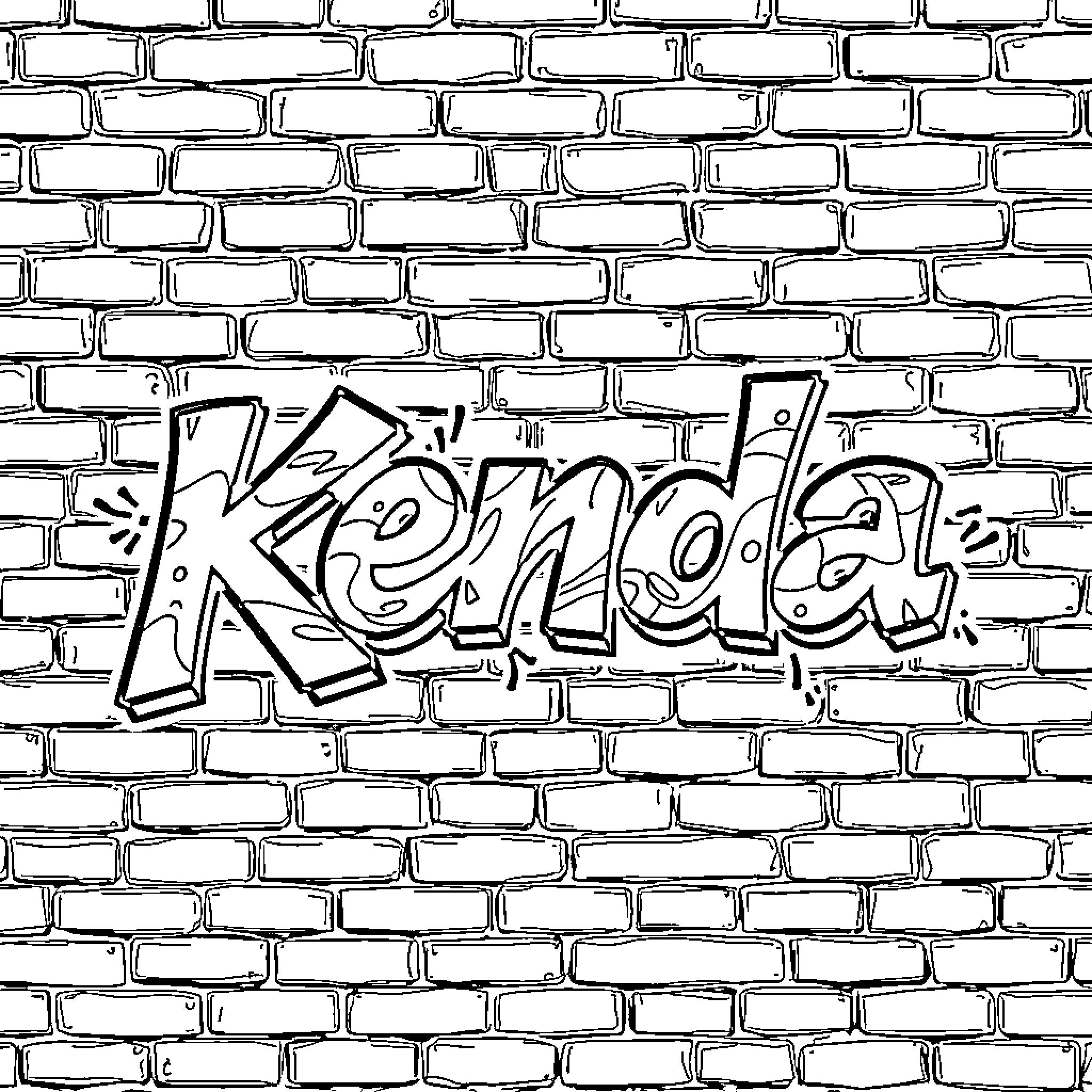Kenda's Graffiti Art on the Brick Wall Coloring Page (free black-and-white line drawing printable PDF for all, from beginners to advanced learners, including children, teens, adults, and seniors)