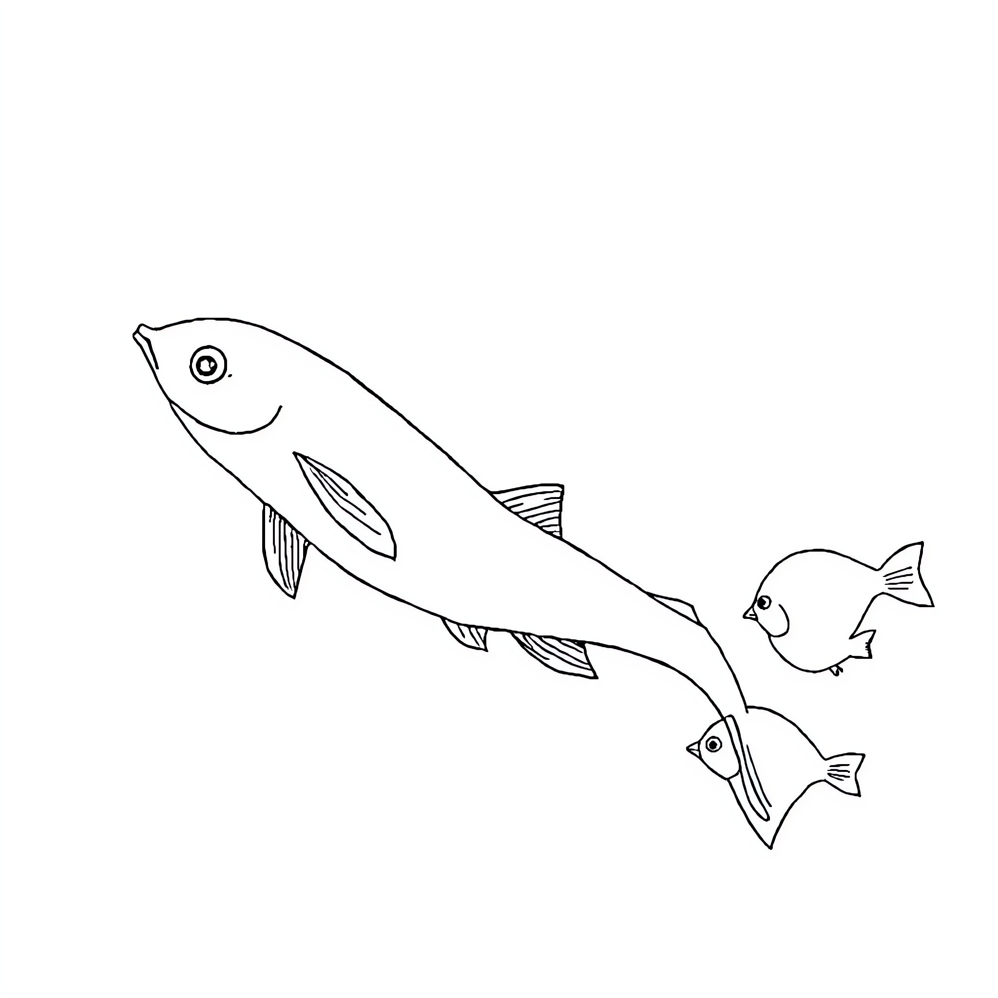 Patito and friends swimming in the ocean Coloring Page (free black-and-white line drawing printable PDF for all, from beginners to advanced learners, including children, teens, adults, and seniors)