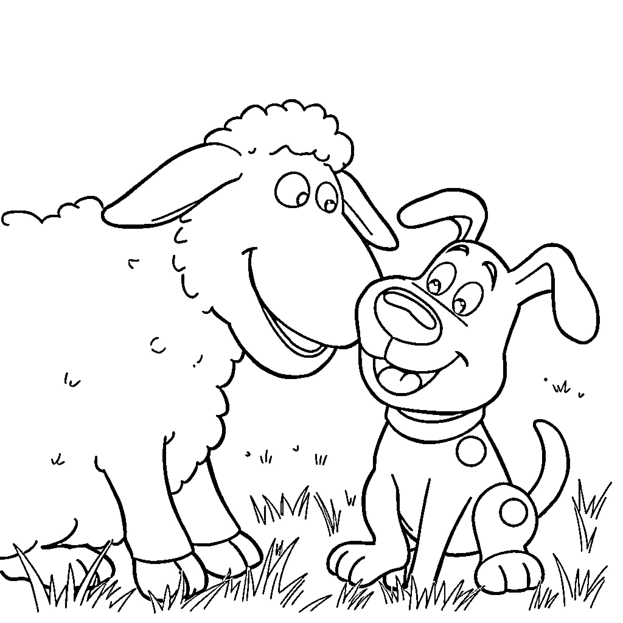 Shaun and his furry companion playing together Coloring Page (free black-and-white line drawing printable PDF for all, from beginners to advanced learners, including children, teens, adults, and seniors)