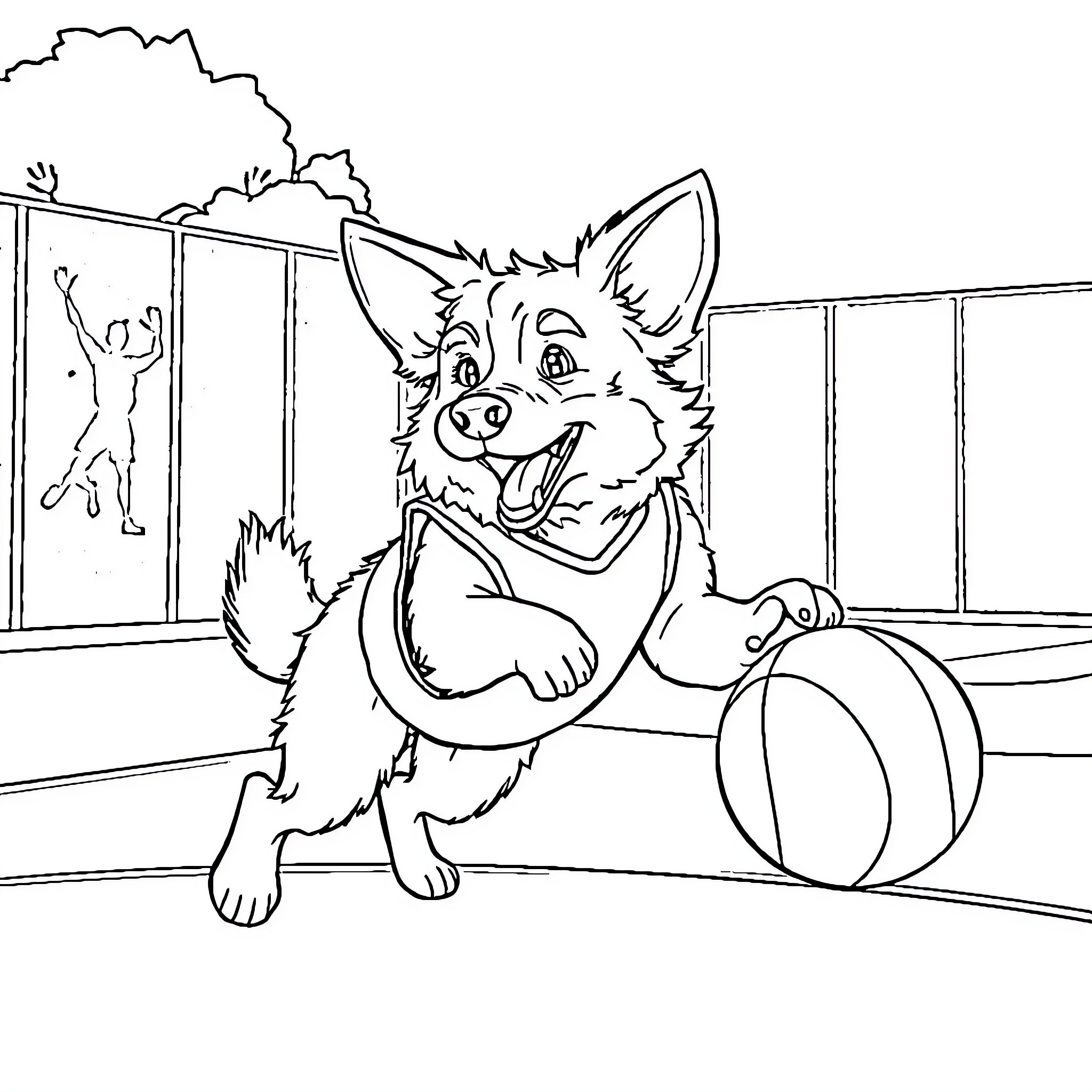 Bluey playing joyfully with a beach ball Coloring Page (free black-and-white line drawing printable PDF for all, from beginners to advanced learners, including children, teens, adults, and seniors)