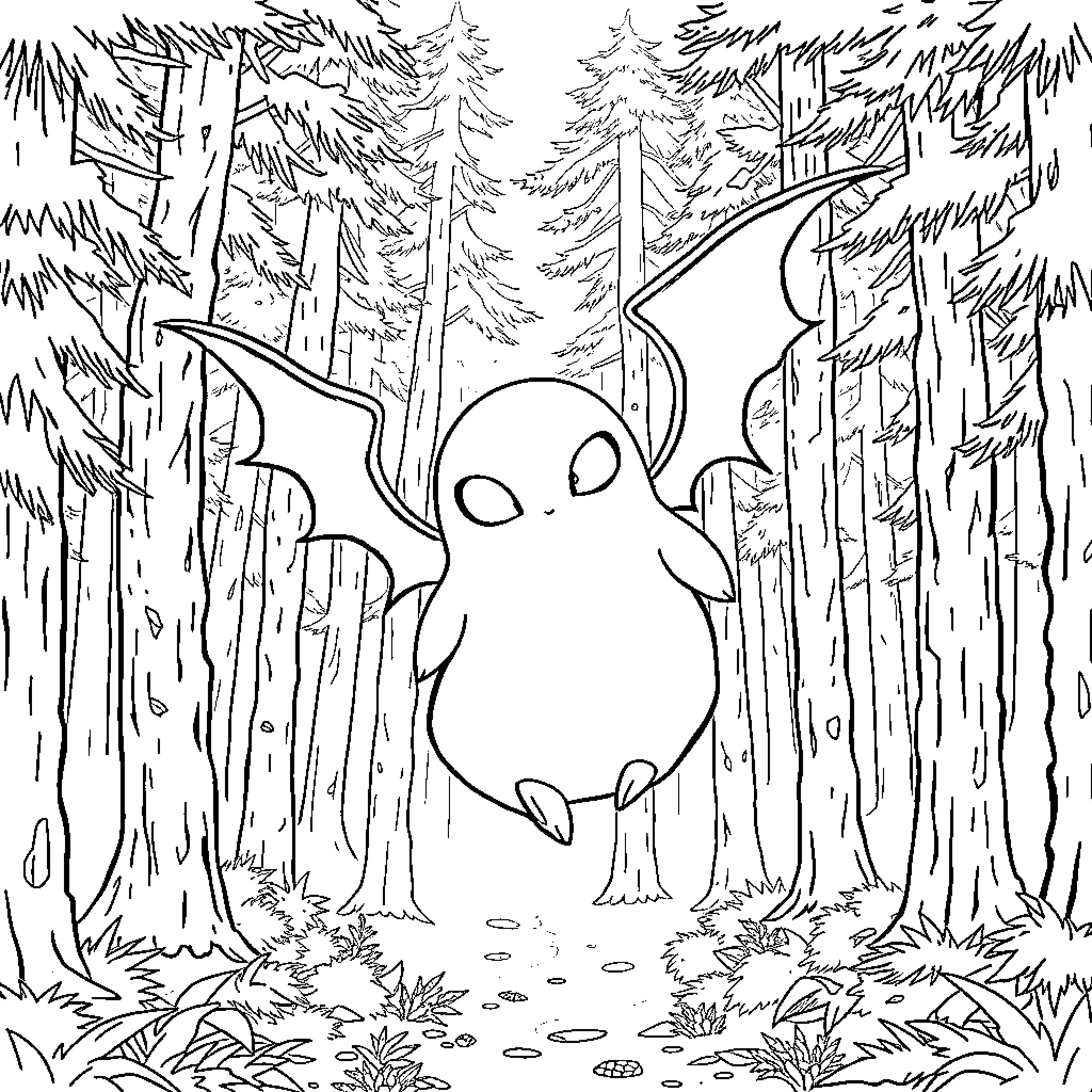 Ghastly Spectre Haunting Eerie Forest Coloring Page (free black-and-white line drawing printable PDF for all, from beginners to advanced learners, including children, teens, adults, and seniors)