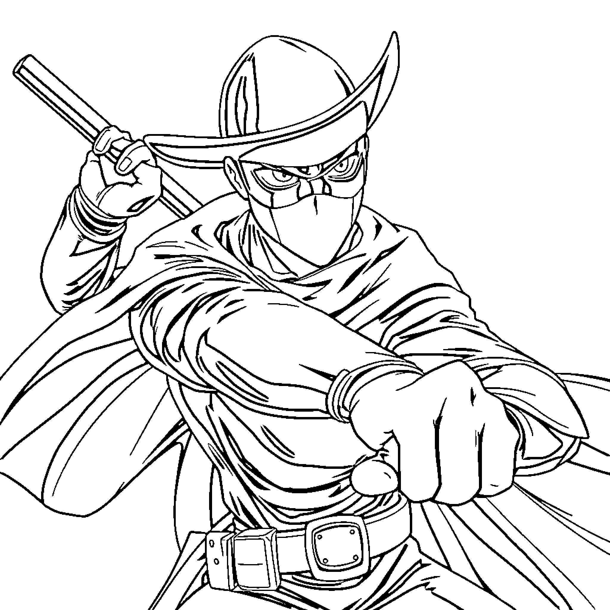 Zorro, the masked vigilante with sword and cape Coloring Page (free black-and-white line drawing printable PDF for all, from beginners to advanced learners, including children, teens, adults, and seniors)