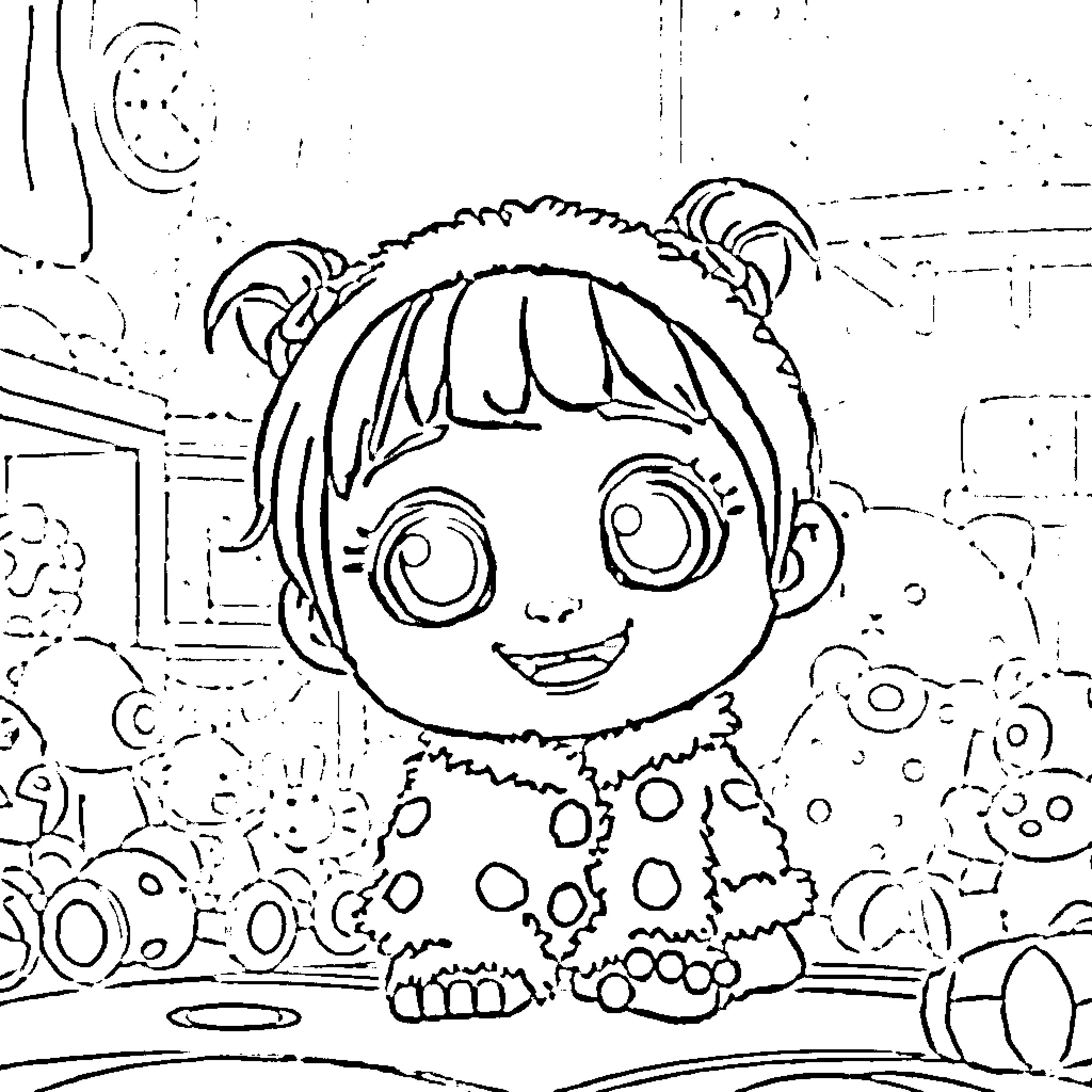 Boo's Playful Bubble Adventure Coloring Page (free black-and-white line drawing printable PDF for all, from beginners to advanced learners, including children, teens, adults, and seniors)