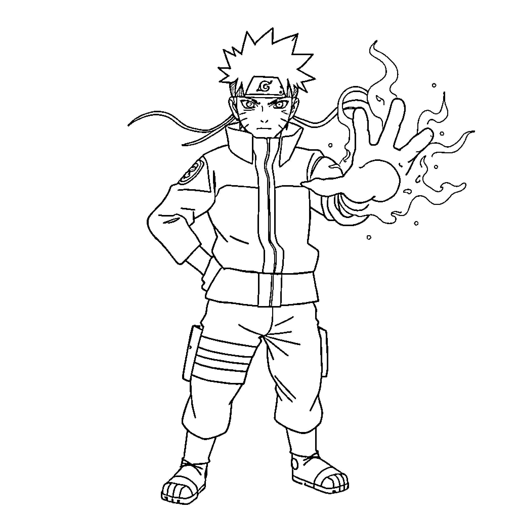 Naruto using powerful ninja techniques Coloring Page (free black-and-white line drawing printable PDF for all, from beginners to advanced learners, including children, teens, adults, and seniors)