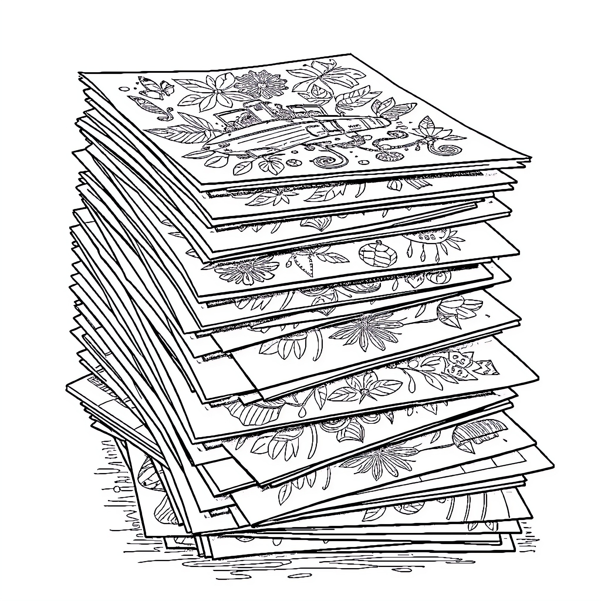 Drawing of Stacked Floral Coloring Pages Coloring Page (free black-and-white line drawing printable PDF for all, from beginners to advanced learners, including children, teens, adults, and seniors)