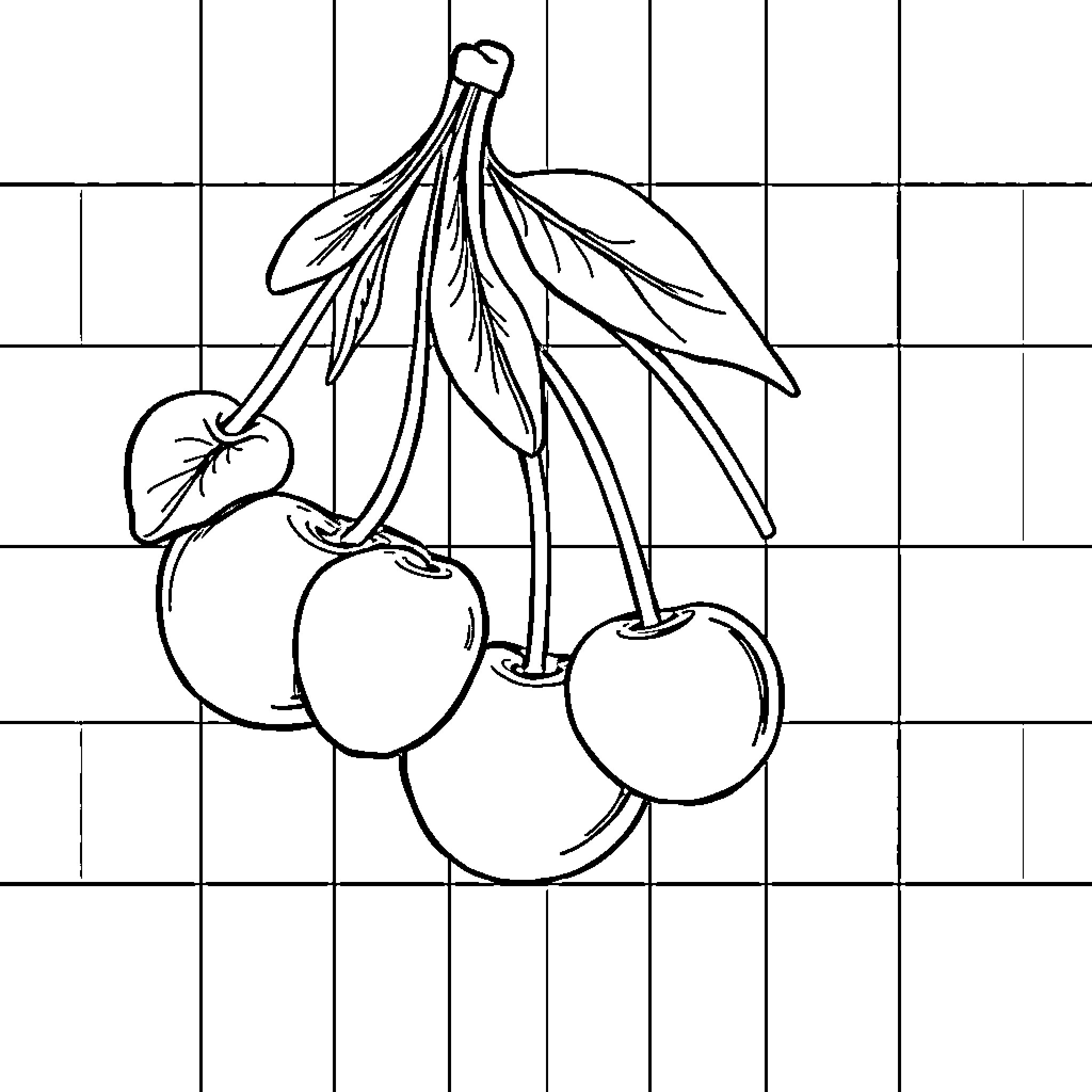 Cherry Blossom Cluster Coloring Page (free black-and-white line drawing printable PDF for all, from beginners to advanced learners, including children, teens, adults, and seniors)