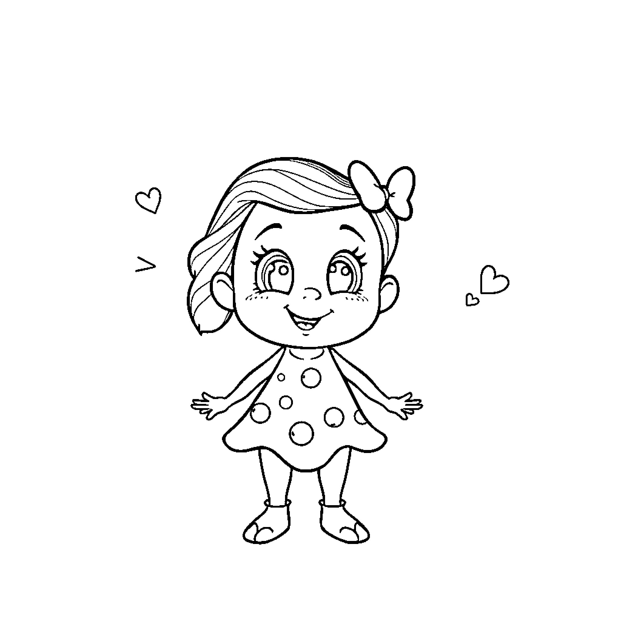 Mama's Cheerful Daughter's Delightful Pose Coloring Page (free black-and-white line drawing printable PDF for all, from beginners to advanced learners, including children, teens, adults, and seniors)