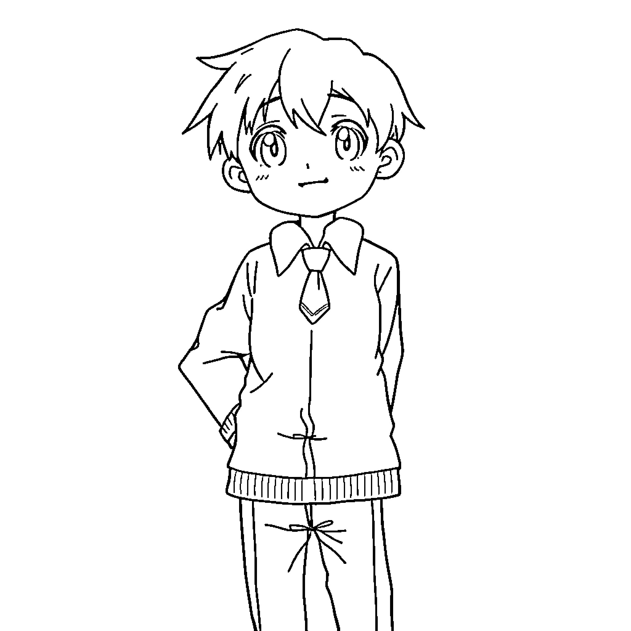 Mika Kagehira in a school uniform Coloring Page (free black-and-white line drawing printable PDF for all, from beginners to advanced learners, including children, teens, adults, and seniors)