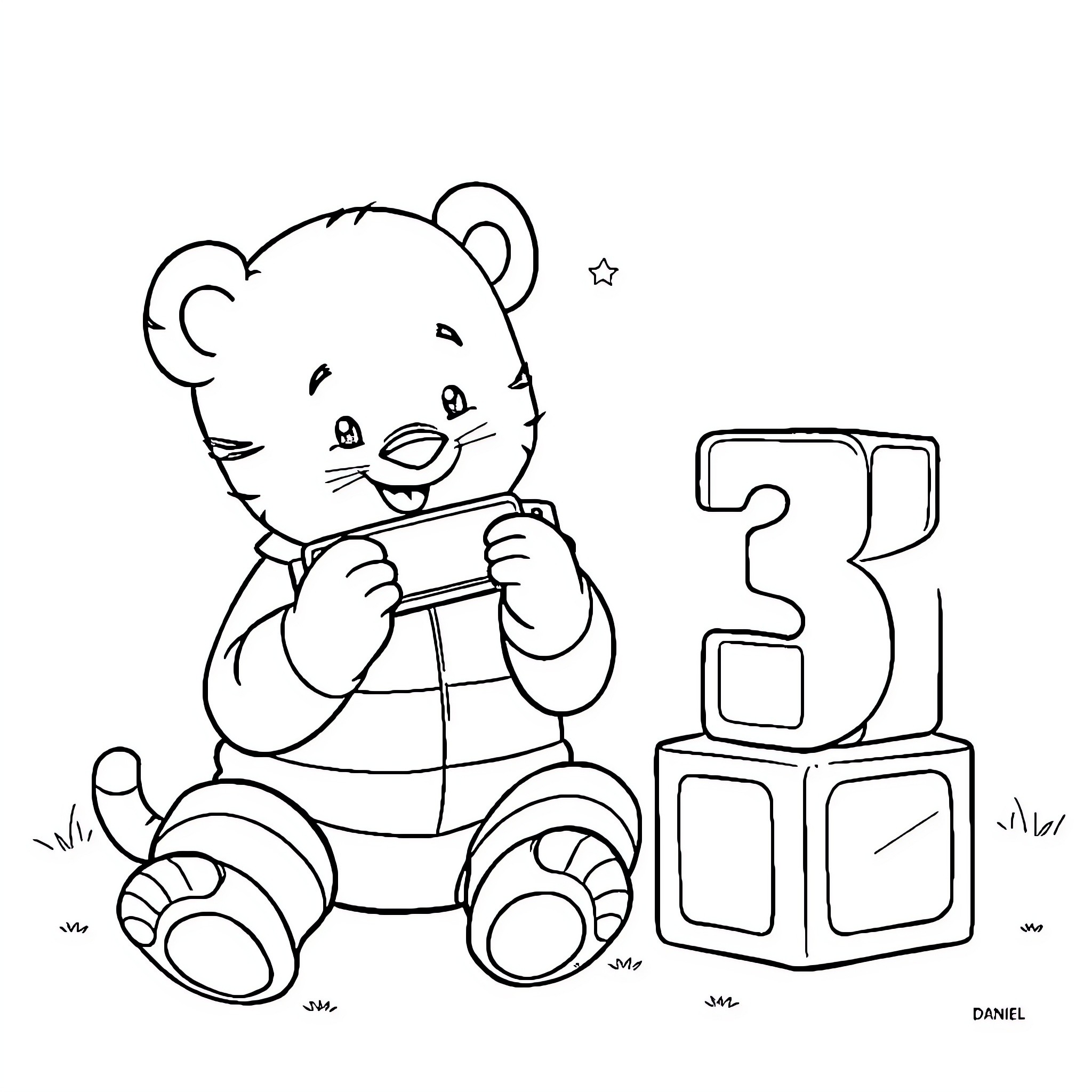 Daniel Tiger playing with toy blocks Coloring Page (free black-and-white line drawing printable PDF for all, from beginners to advanced learners, including children, teens, adults, and seniors)