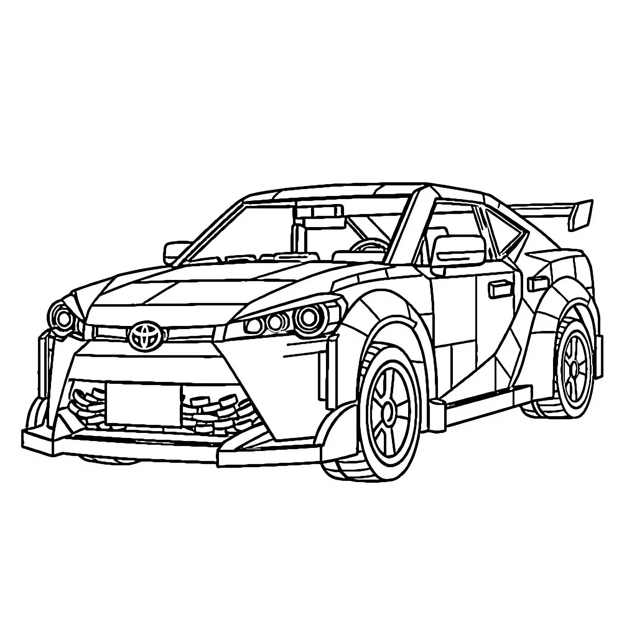 Toyota rally car with racing modifications Coloring Page (free black-and-white line drawing printable PDF for all, from beginners to advanced learners, including children, teens, adults, and seniors)