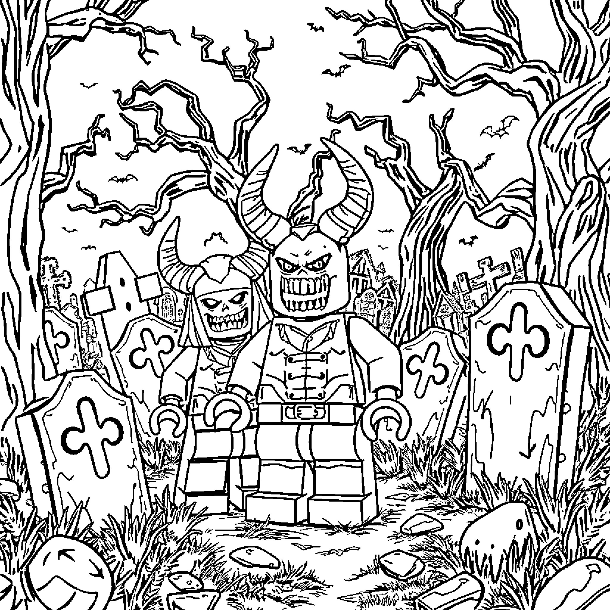 Grimsnarl's Haunting Reign in the Eerie Forest Coloring Page (free black-and-white line drawing printable PDF for all, from beginners to advanced learners, including children, teens, adults, and seniors)