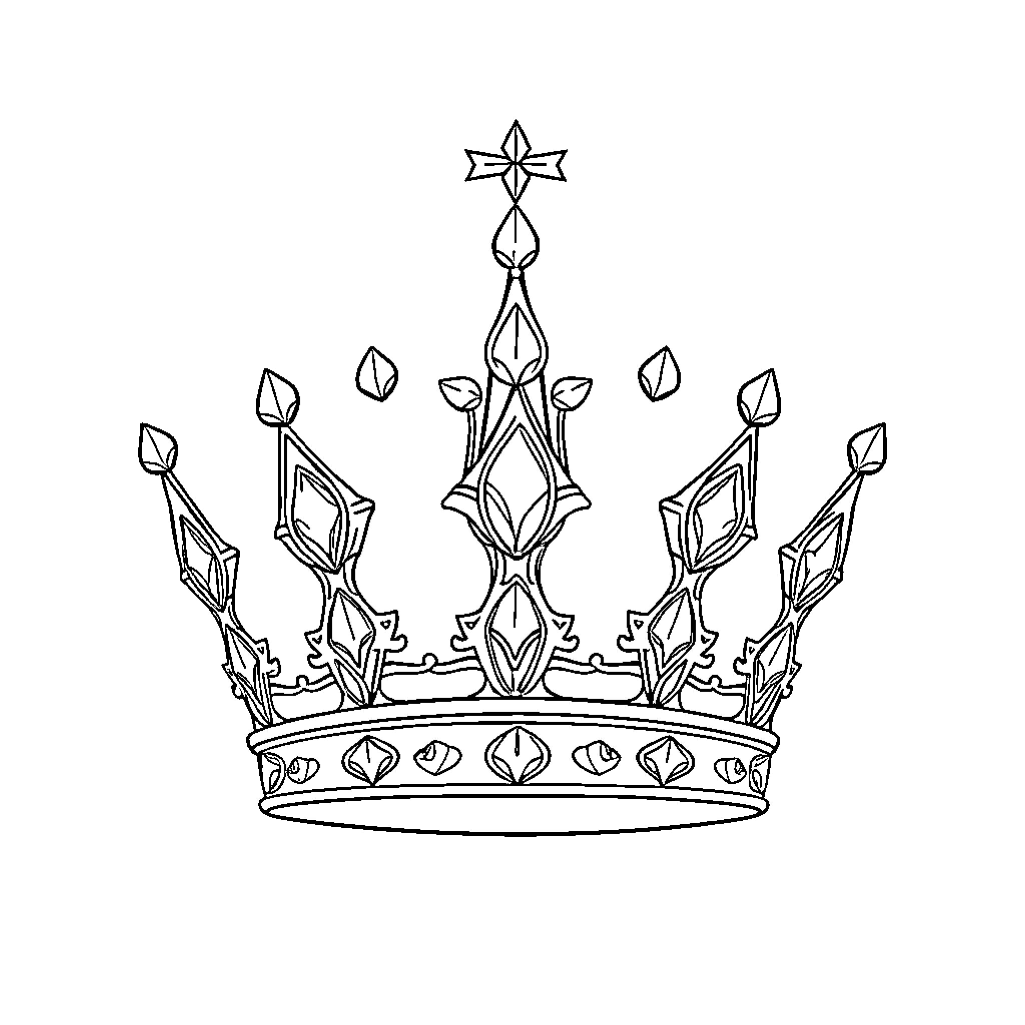 Crown adorned with intricate jewel-like designs Coloring Page (free black-and-white line drawing printable PDF for all, from beginners to advanced learners, including children, teens, adults, and seniors)
