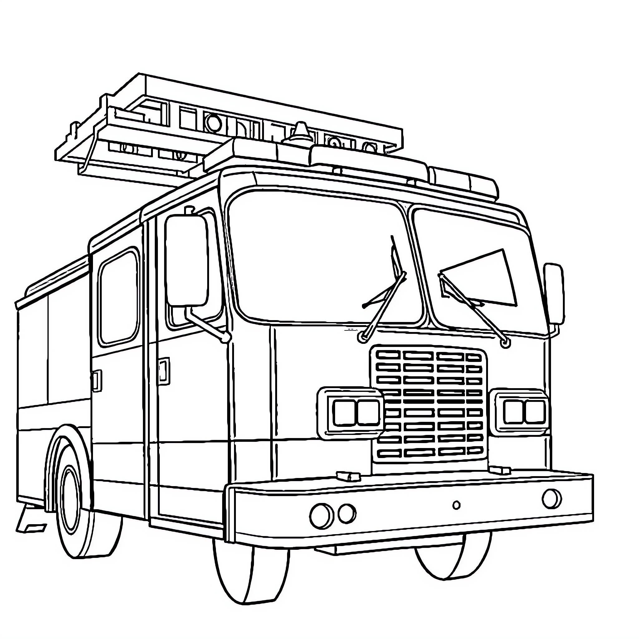 Fire Truck responding to an emergency call Coloring Page (free black-and-white line drawing printable PDF for all, from beginners to advanced learners, including children, teens, adults, and seniors)