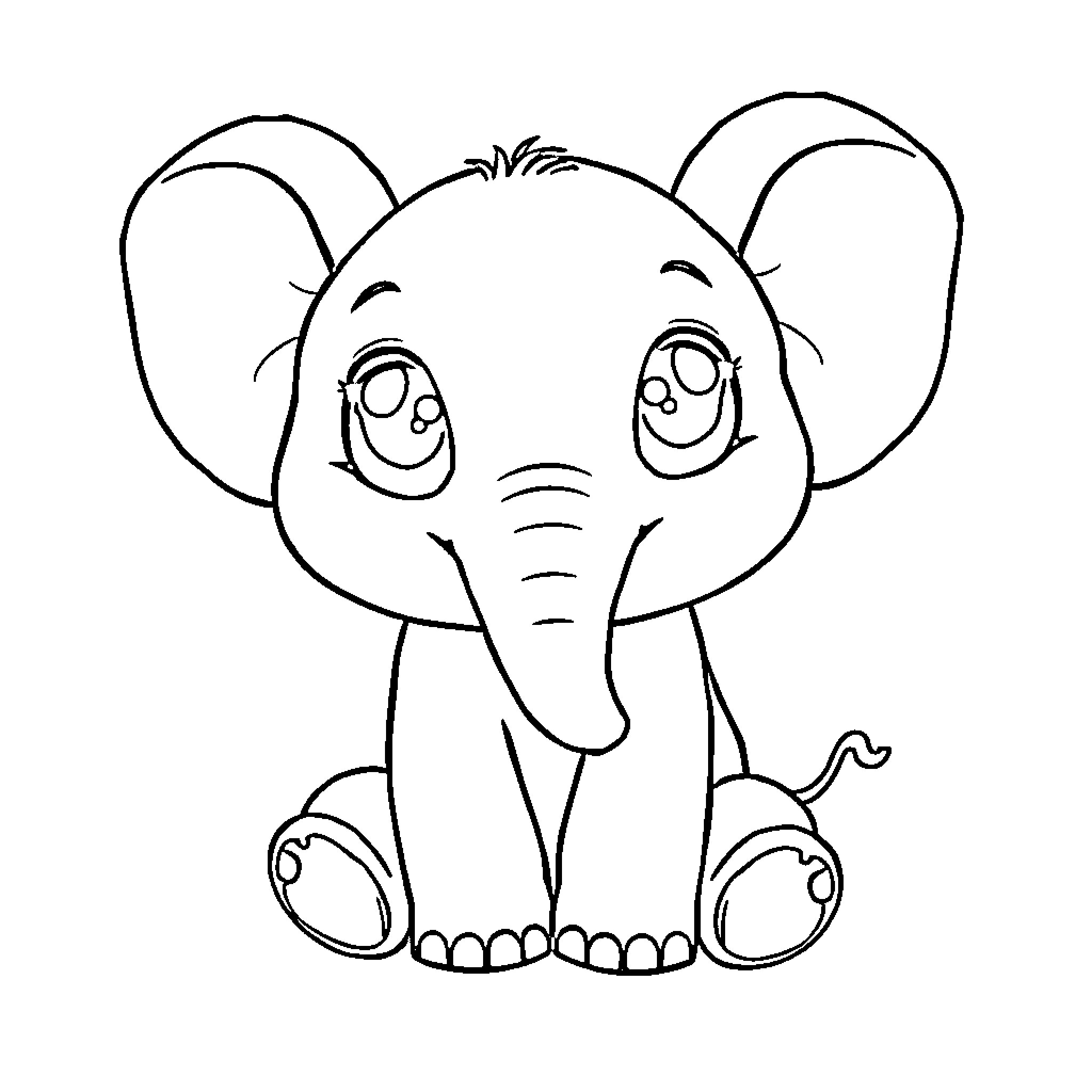Baby Animal Sitting Cutely Coloring Page (free black-and-white line drawing printable PDF for all, from beginners to advanced learners, including children, teens, adults, and seniors)