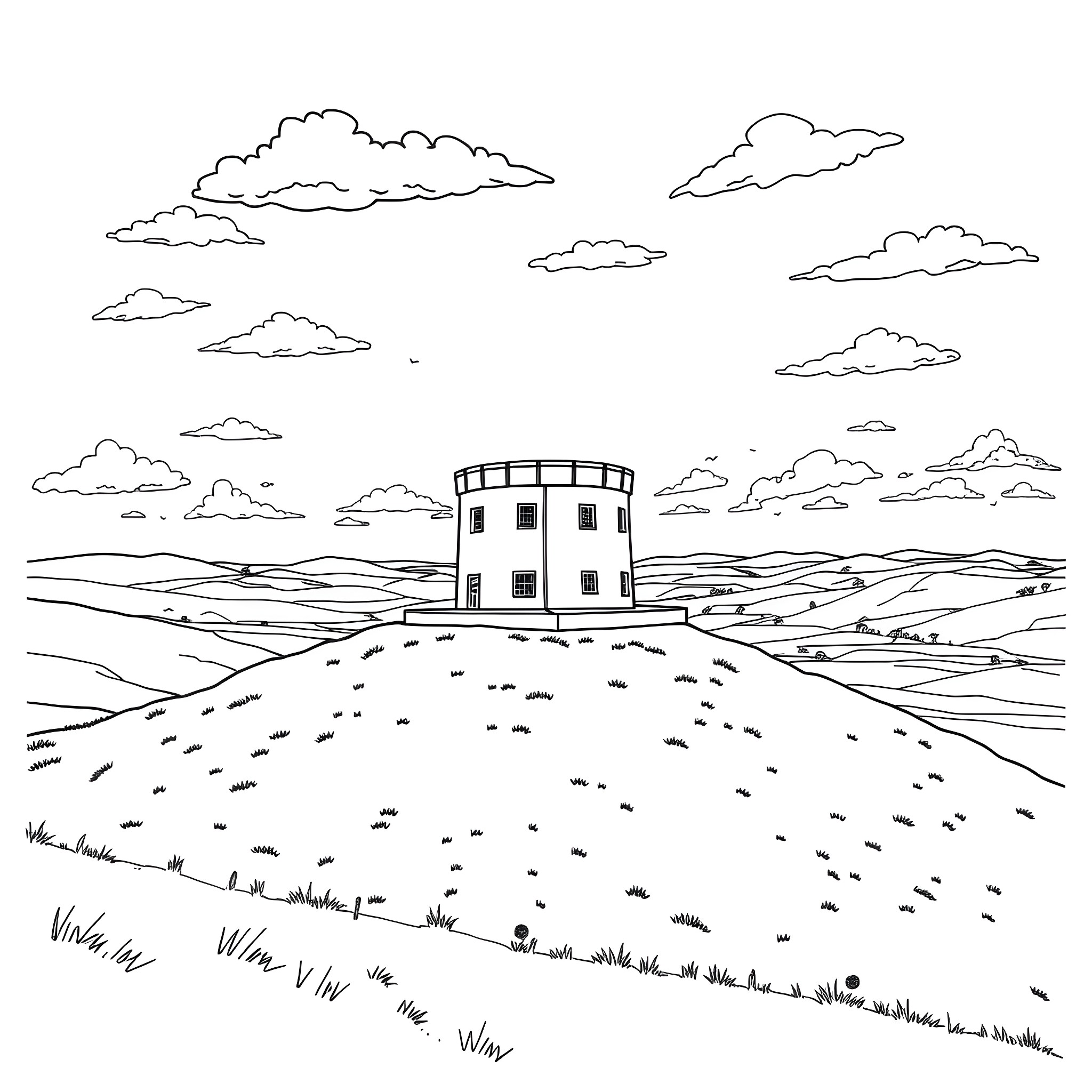 Bluey's Whimsical Countryside Adventure Coloring Page (free black-and-white line drawing printable PDF for all, from beginners to advanced learners, including children, teens, adults, and seniors)