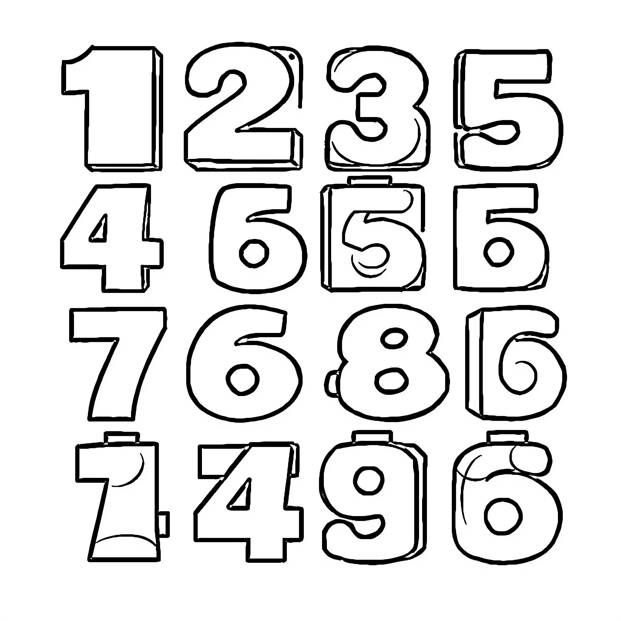 Numberblock digits displayed in a simple, outline style Coloring Page (free black-and-white line drawing printable PDF for all, from beginners to advanced learners, including children, teens, adults, and seniors)