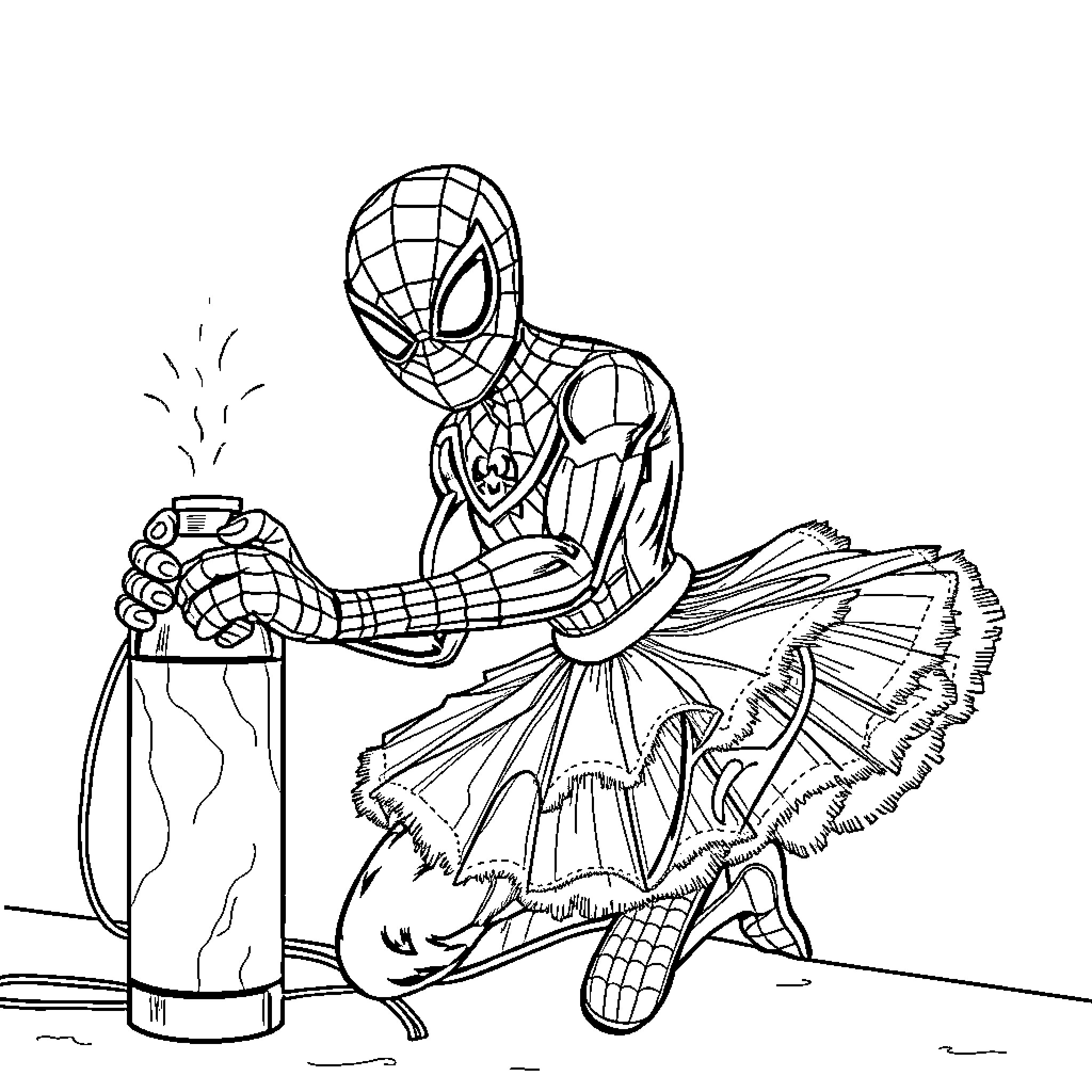 Spider-Man spraying web while in action pose Coloring Page (free black-and-white line drawing printable PDF for all, from beginners to advanced learners, including children, teens, adults, and seniors)