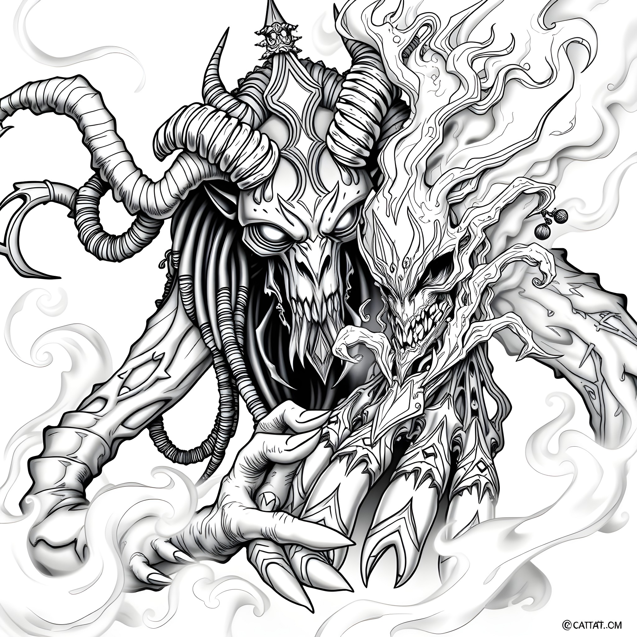 Bwonsamdi, the Loa's Terrifying Visage Coloring Page (free black-and-white line drawing printable PDF for all, from beginners to advanced learners, including children, teens, adults, and seniors)