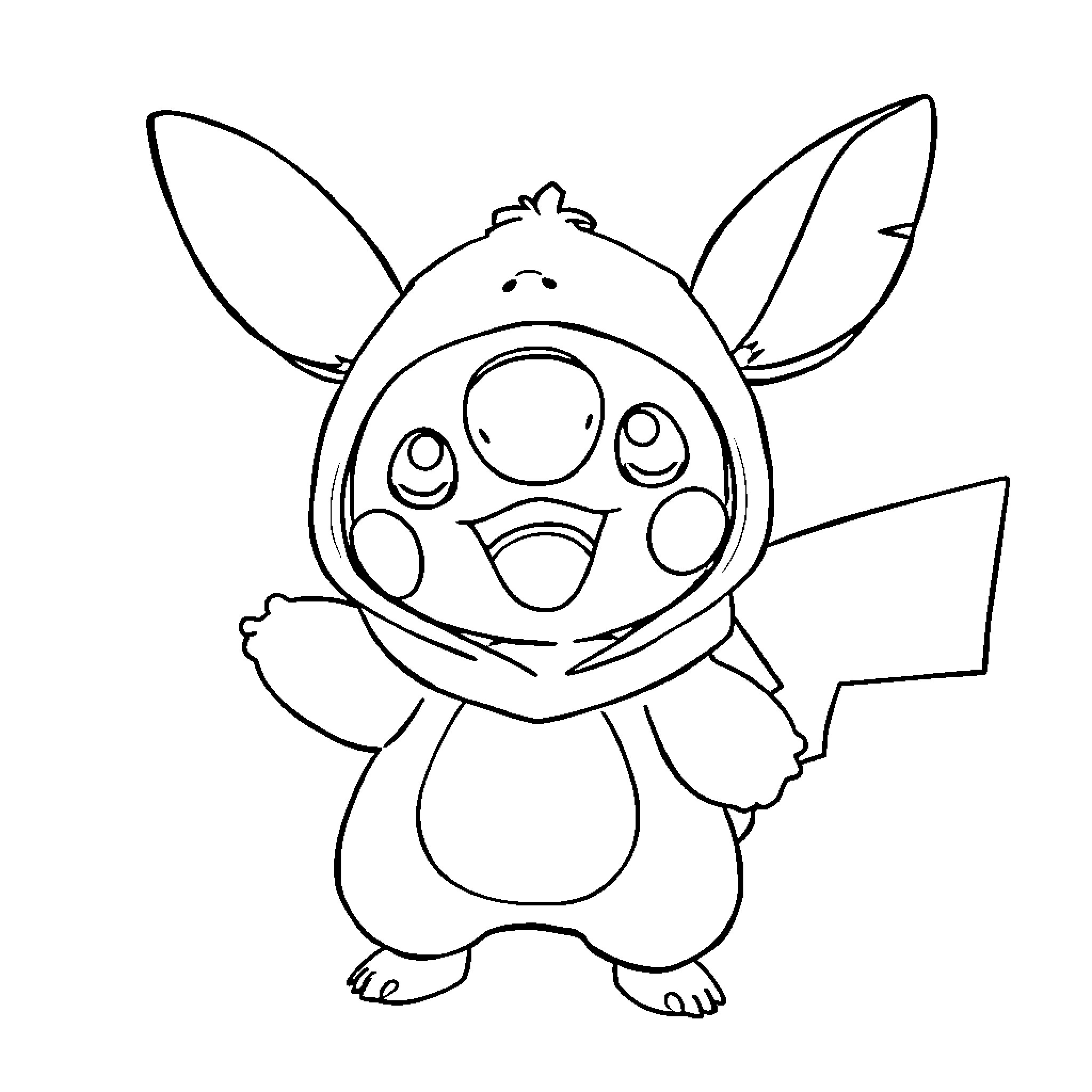 Pikachu expressing excitement and joy Coloring Page (free black-and-white line drawing printable PDF for all, from beginners to advanced learners, including children, teens, adults, and seniors)