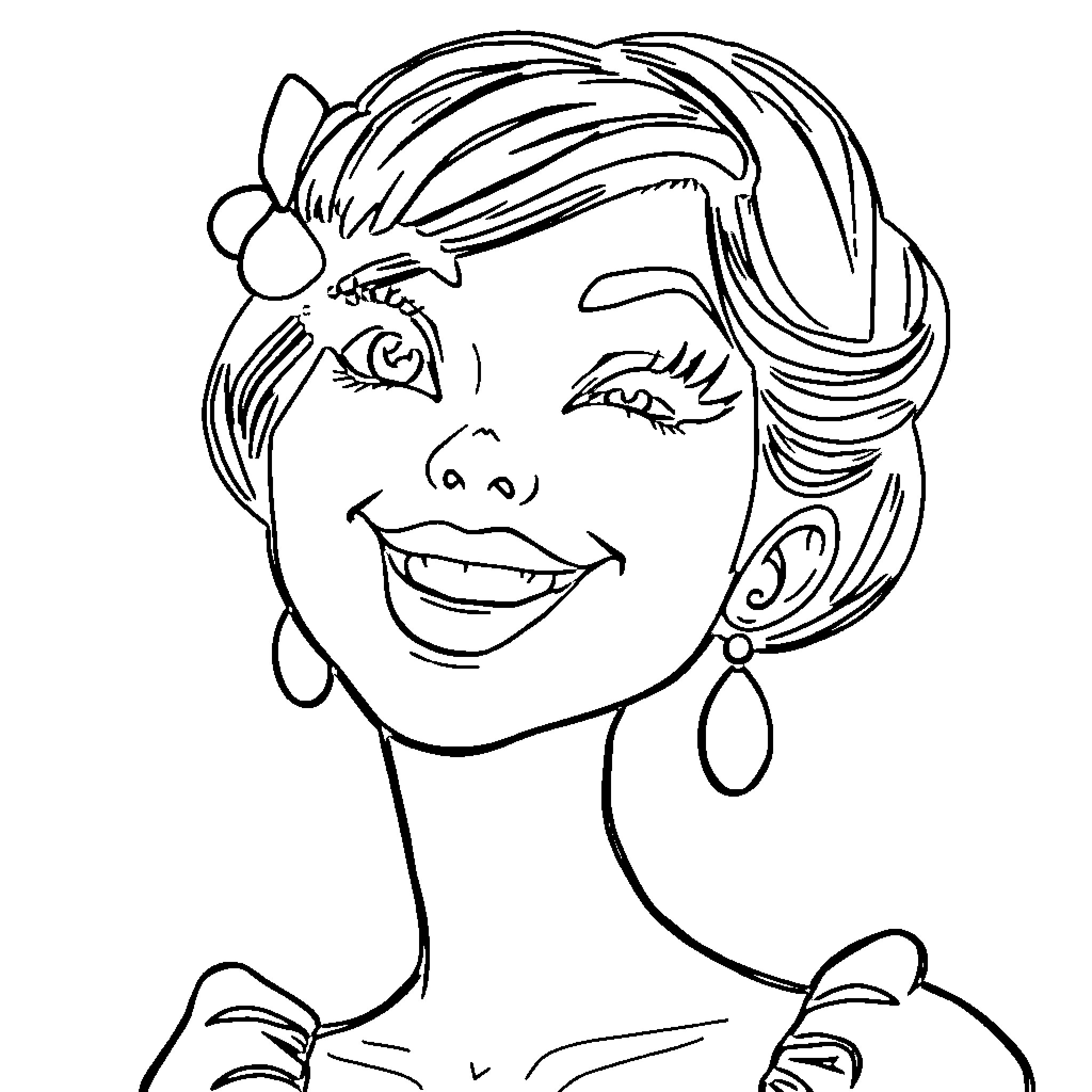 Coquette Rejoicing in Vibrant Expression Coloring Page (free black-and-white line drawing printable PDF for all, from beginners to advanced learners, including children, teens, adults, and seniors)