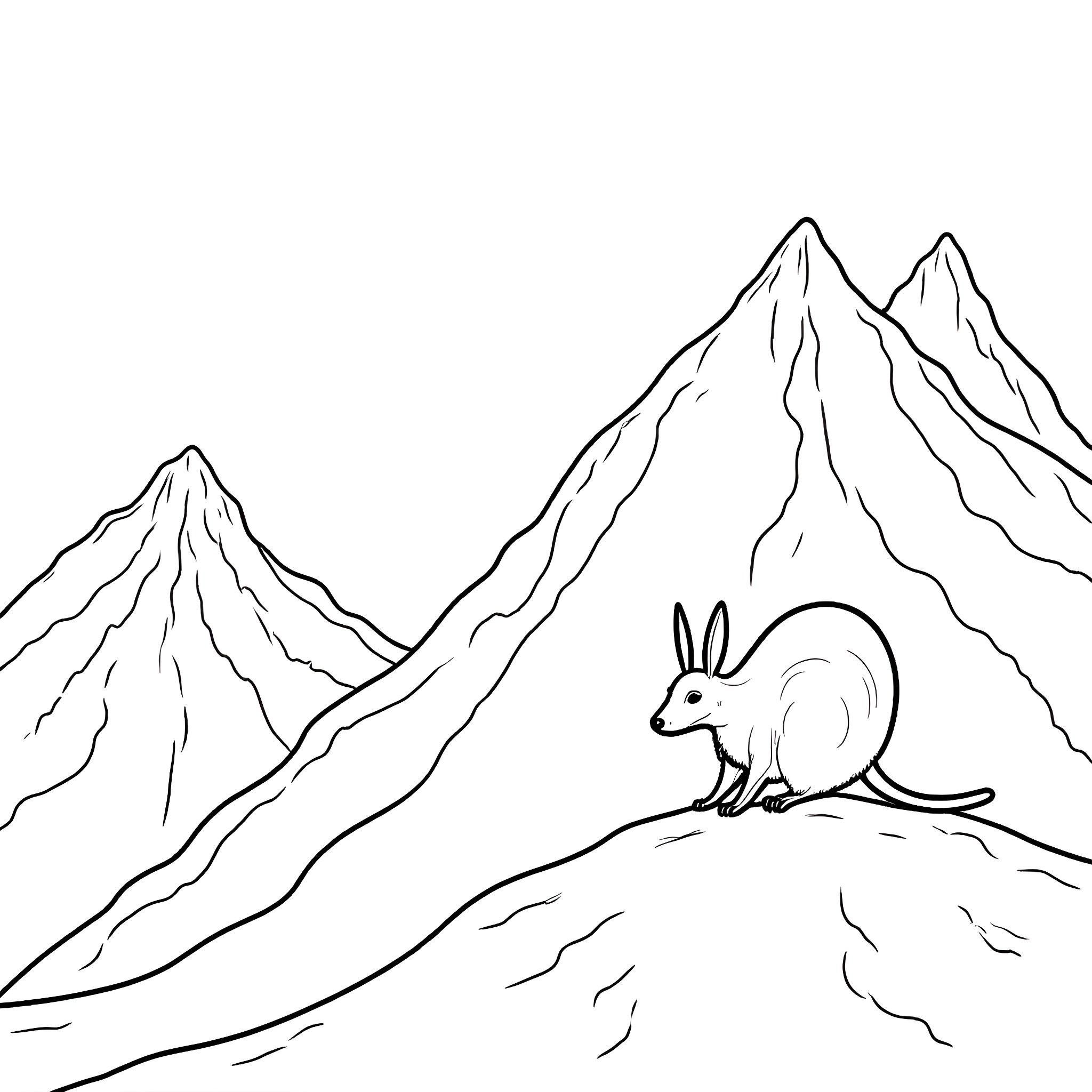 Aardvark enjoying the mountain scenery Coloring Page (free black-and-white line drawing printable PDF for all, from beginners to advanced learners, including children, teens, adults, and seniors)