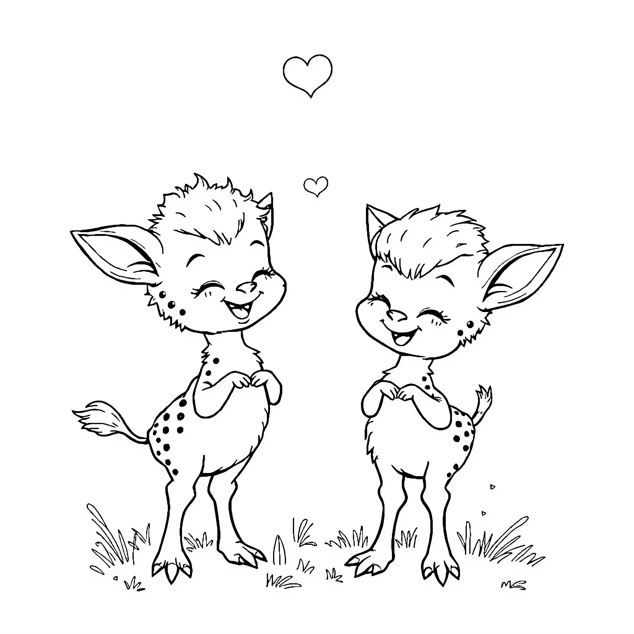 Nina's Playful Companions Coloring Page (free black-and-white line drawing printable PDF for all, from beginners to advanced learners, including children, teens, adults, and seniors)