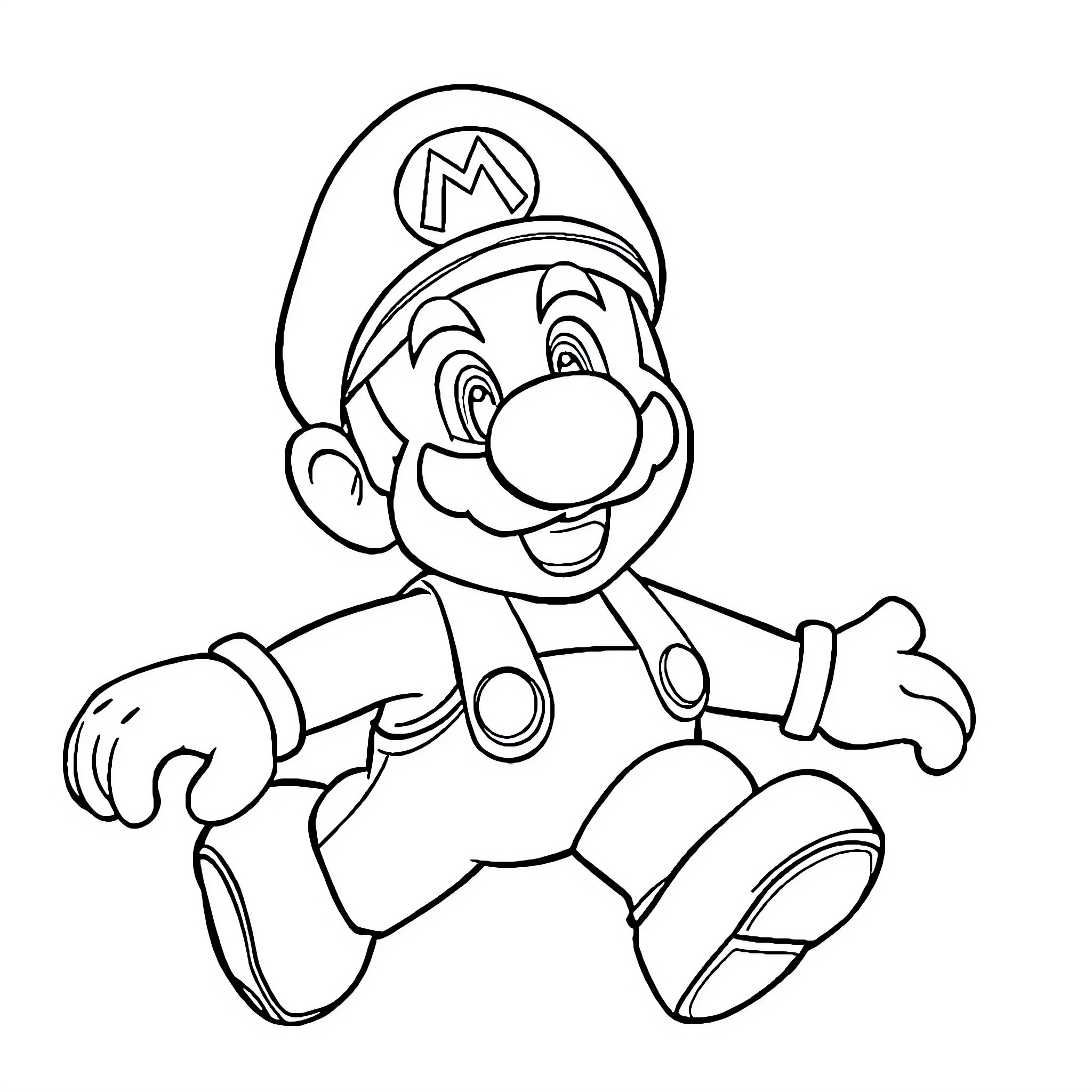 Mario jumping with excitement Coloring Page (free black-and-white line drawing printable PDF for all, from beginners to advanced learners, including children, teens, adults, and seniors)