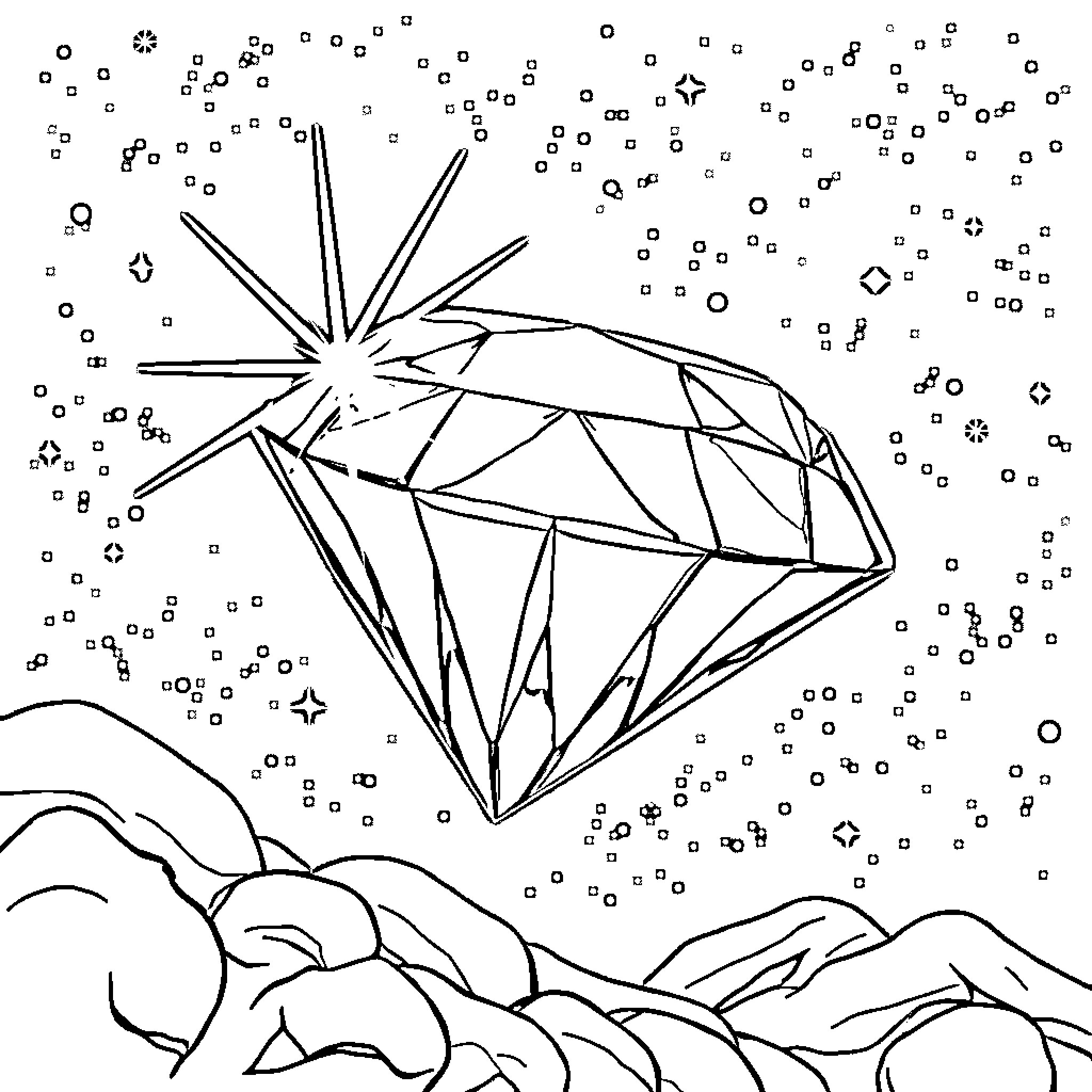 Diamond Star Shining in the Mountainous Night Coloring Page (free black-and-white line drawing printable PDF for all, from beginners to advanced learners, including children, teens, adults, and seniors)