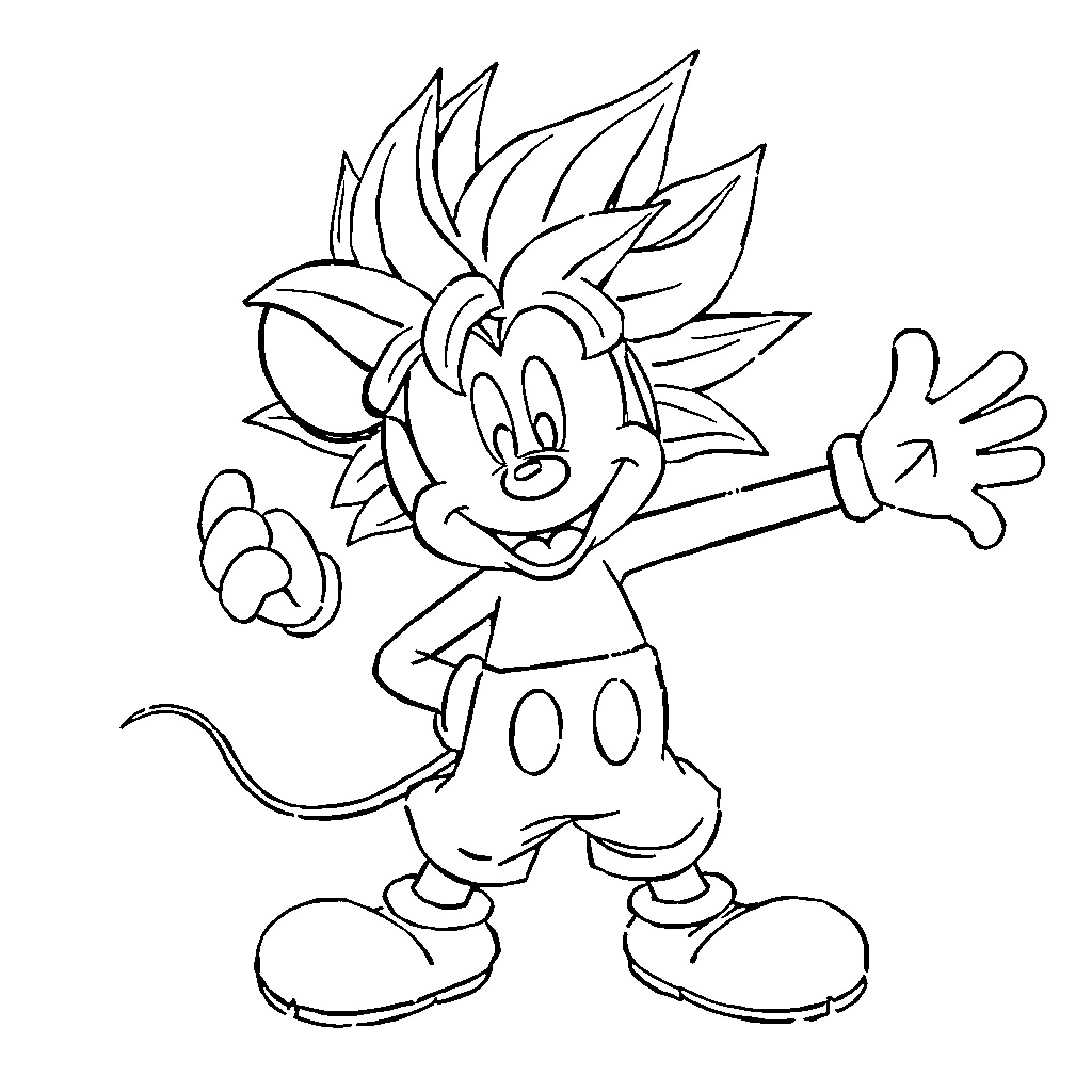 Mickey Mouse expressing joy and excitement Coloring Page (free black-and-white line drawing printable PDF for all, from beginners to advanced learners, including children, teens, adults, and seniors)