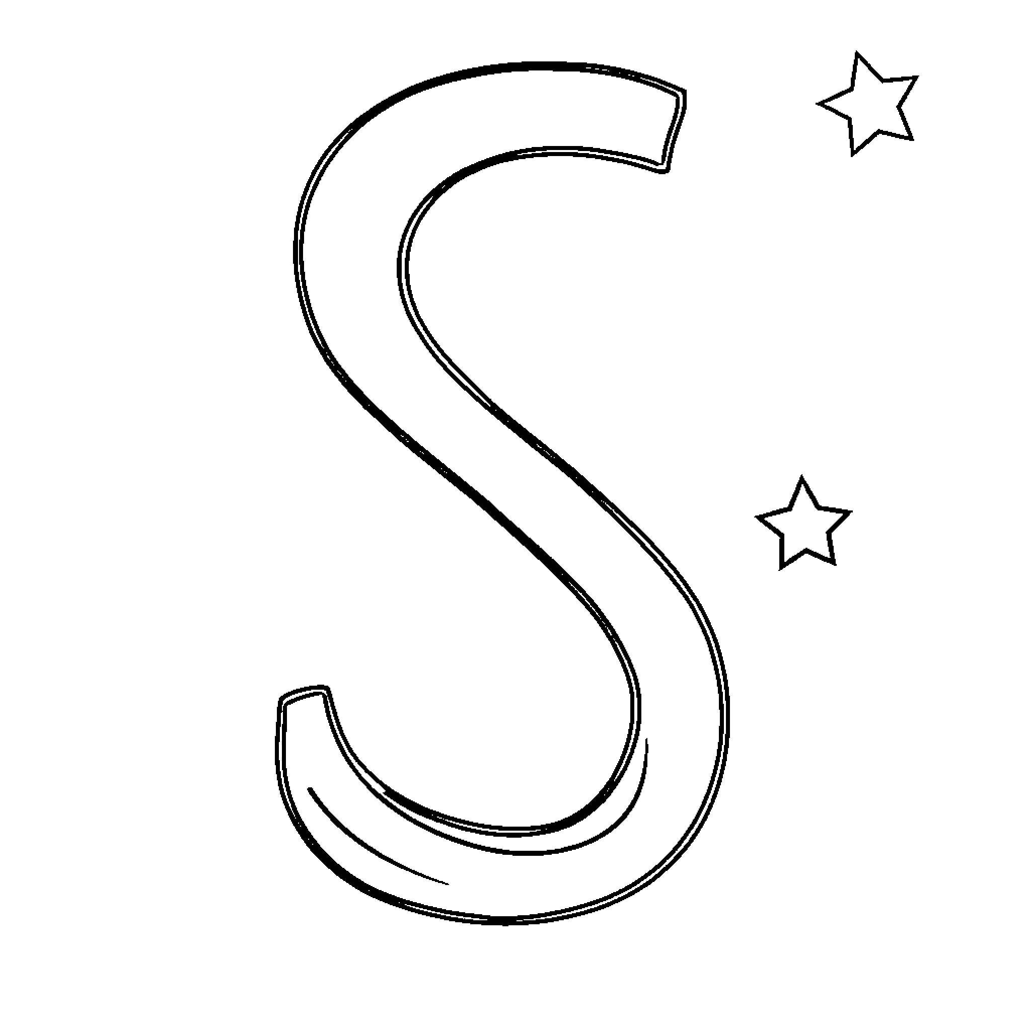 Starry stylized letter S Coloring Page (free black-and-white line drawing printable PDF for all, from beginners to advanced learners, including children, teens, adults, and seniors)