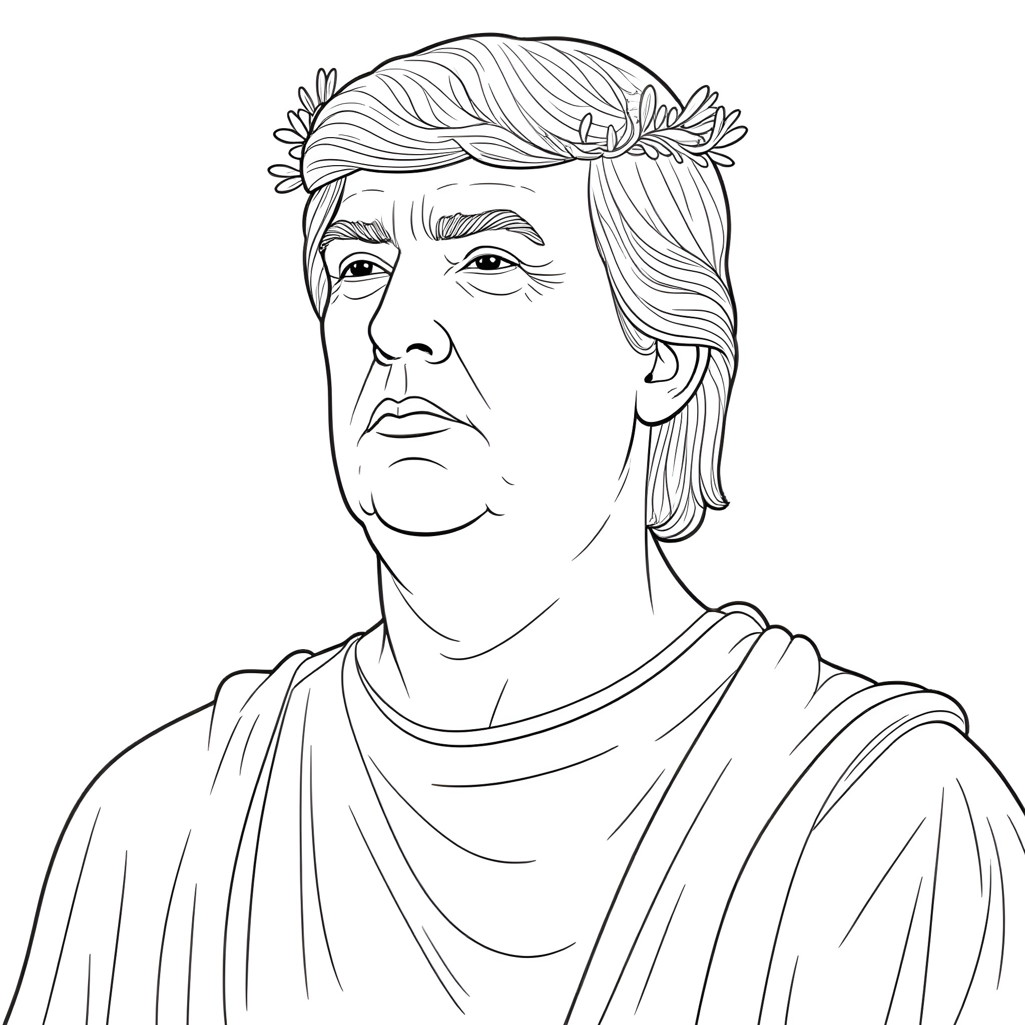 Donald Trump depicted as a Roman statesman Coloring Page (free black-and-white line drawing printable PDF for all, from beginners to advanced learners, including children, teens, adults, and seniors)