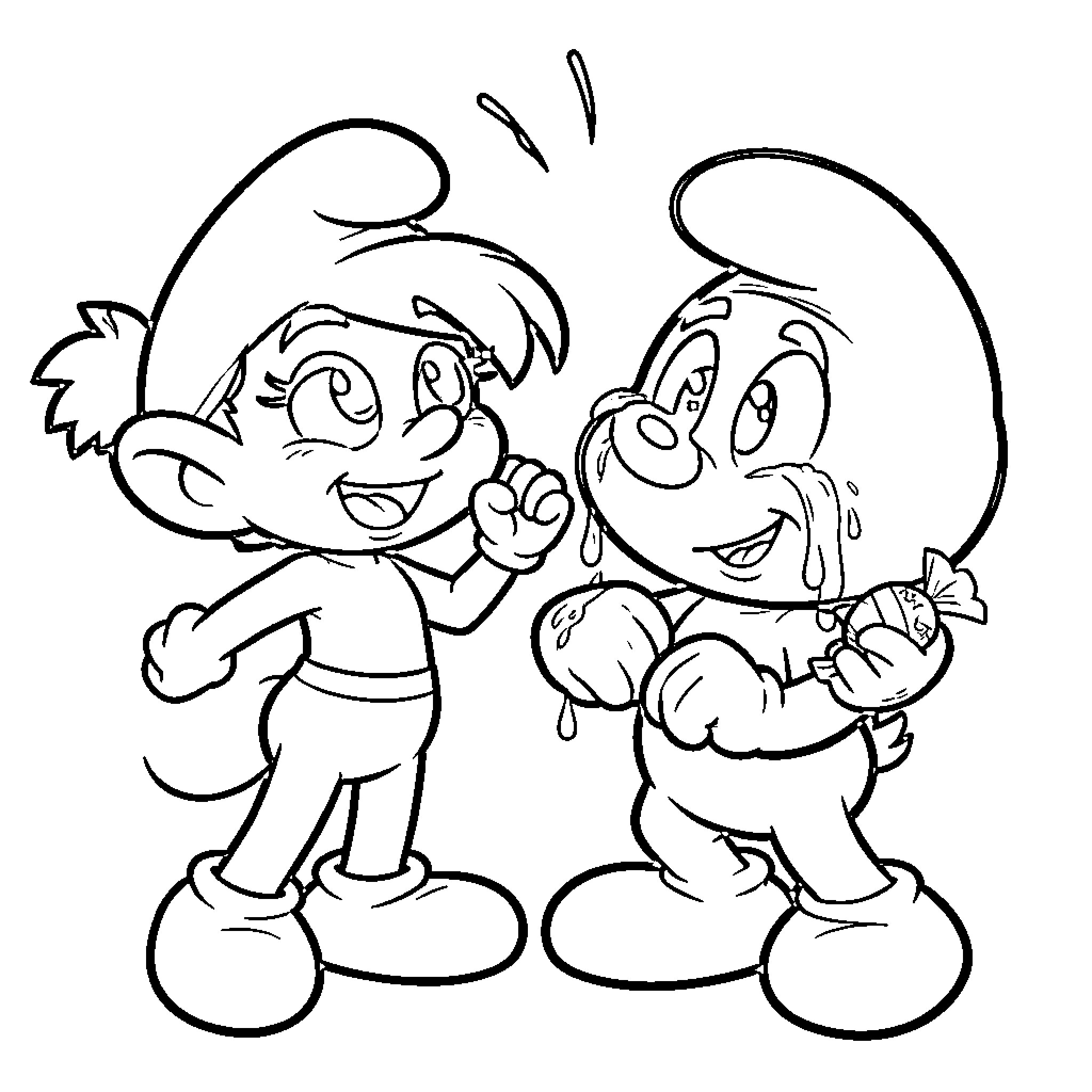 Mega Mindy cheering for a crying cartoon character Coloring Page (free black-and-white line drawing printable PDF for all, from beginners to advanced learners, including children, teens, adults, and seniors)