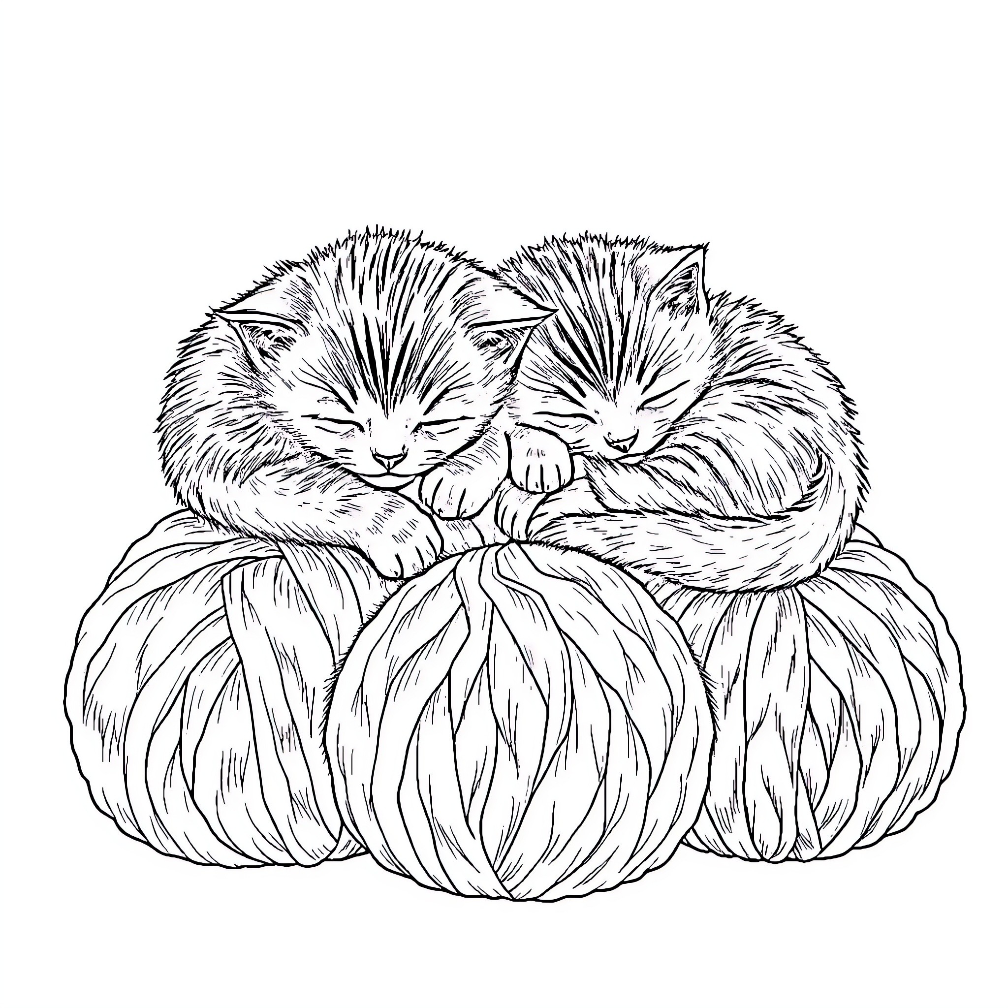 Kitten napping adorably on cozy cushion Coloring Page (free black-and-white line drawing printable PDF for all, from beginners to advanced learners, including children, teens, adults, and seniors)