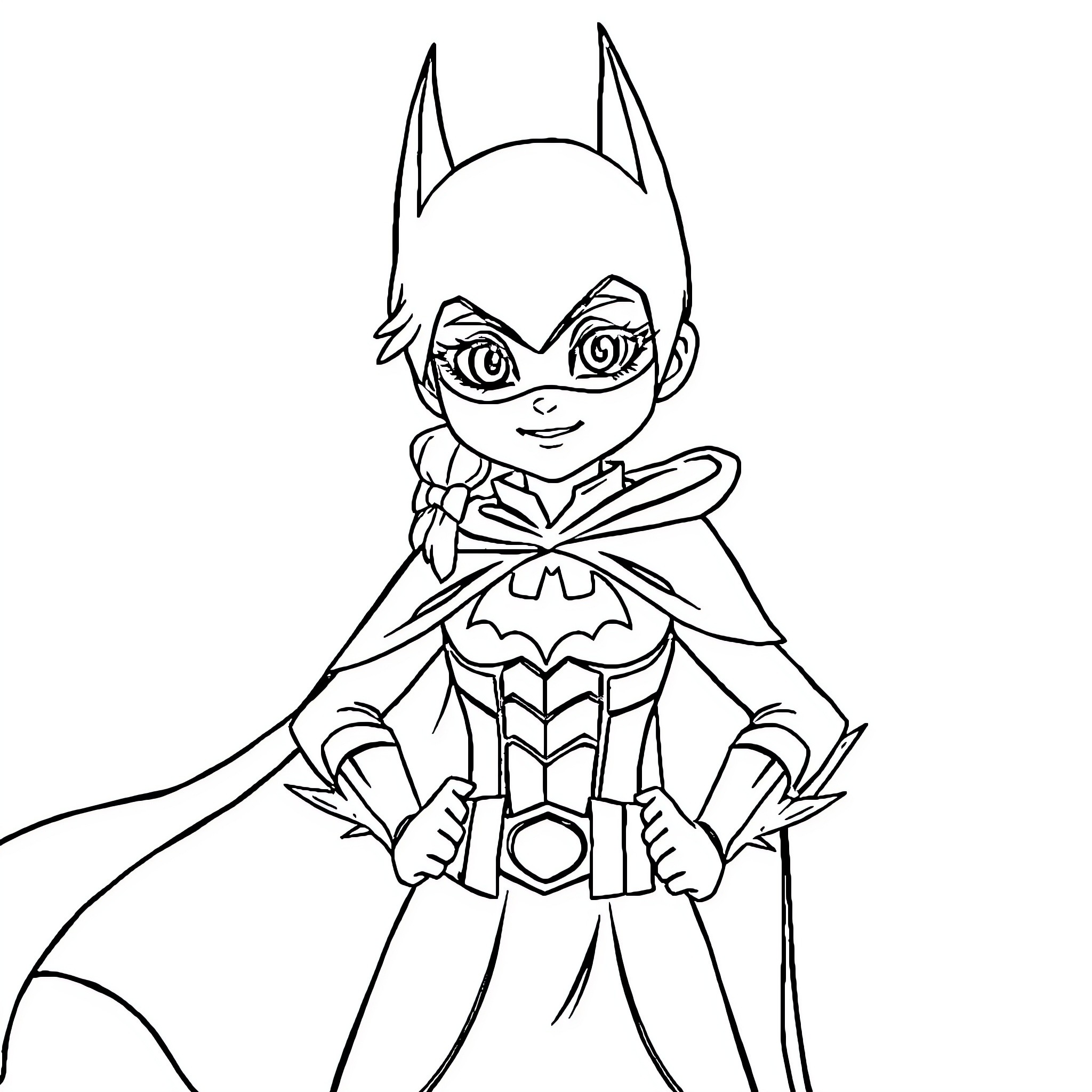 Queen Superhero in Heroic Stance Coloring Page (free black-and-white line drawing printable PDF for all, from beginners to advanced learners, including children, teens, adults, and seniors)