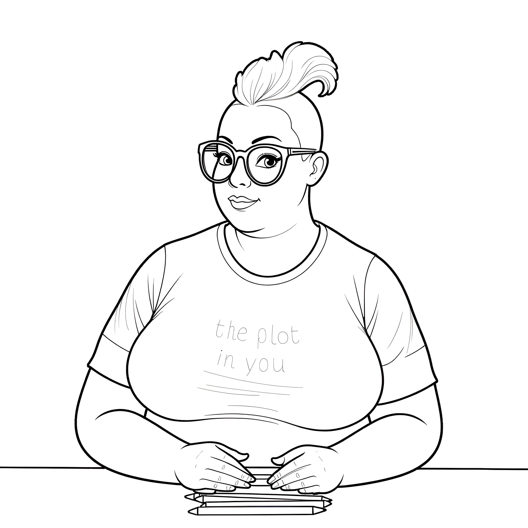 Woman holding smartphone with focused expression Coloring Page (free black-and-white line drawing printable PDF for all, from beginners to advanced learners, including children, teens, adults, and seniors)