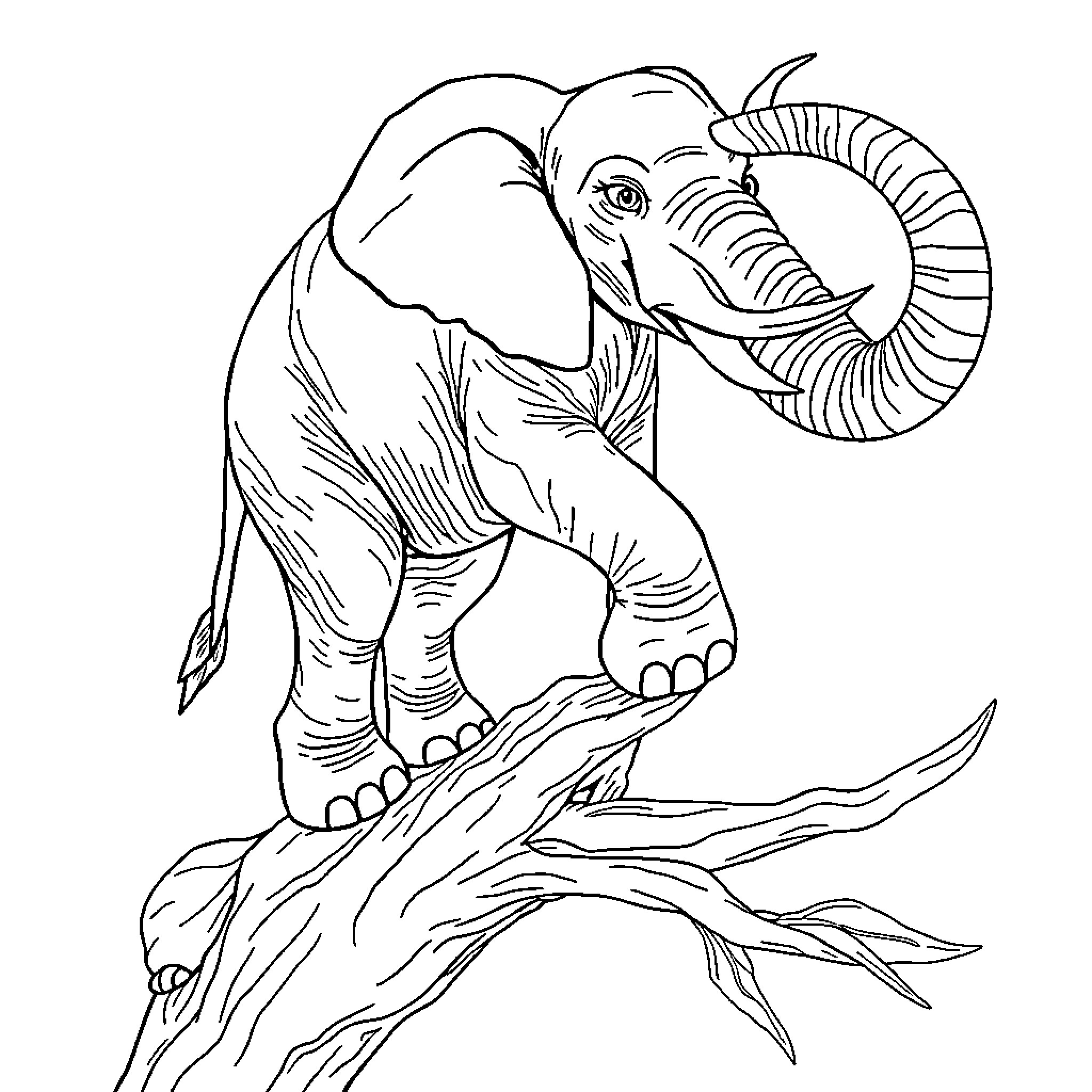 Elephant climbing a rocky terrain Coloring Page (free black-and-white line drawing printable PDF for all, from beginners to advanced learners, including children, teens, adults, and seniors)