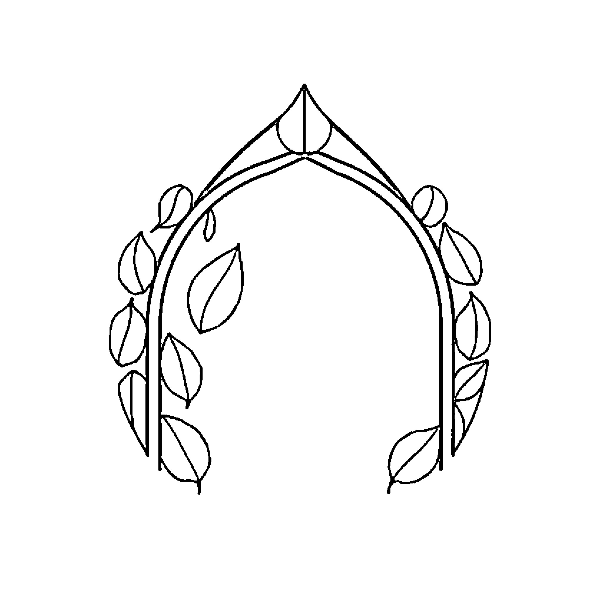 Arch with Leaf-Shaped Designs Coloring Page (free black-and-white line drawing printable PDF for all, from beginners to advanced learners, including children, teens, adults, and seniors)