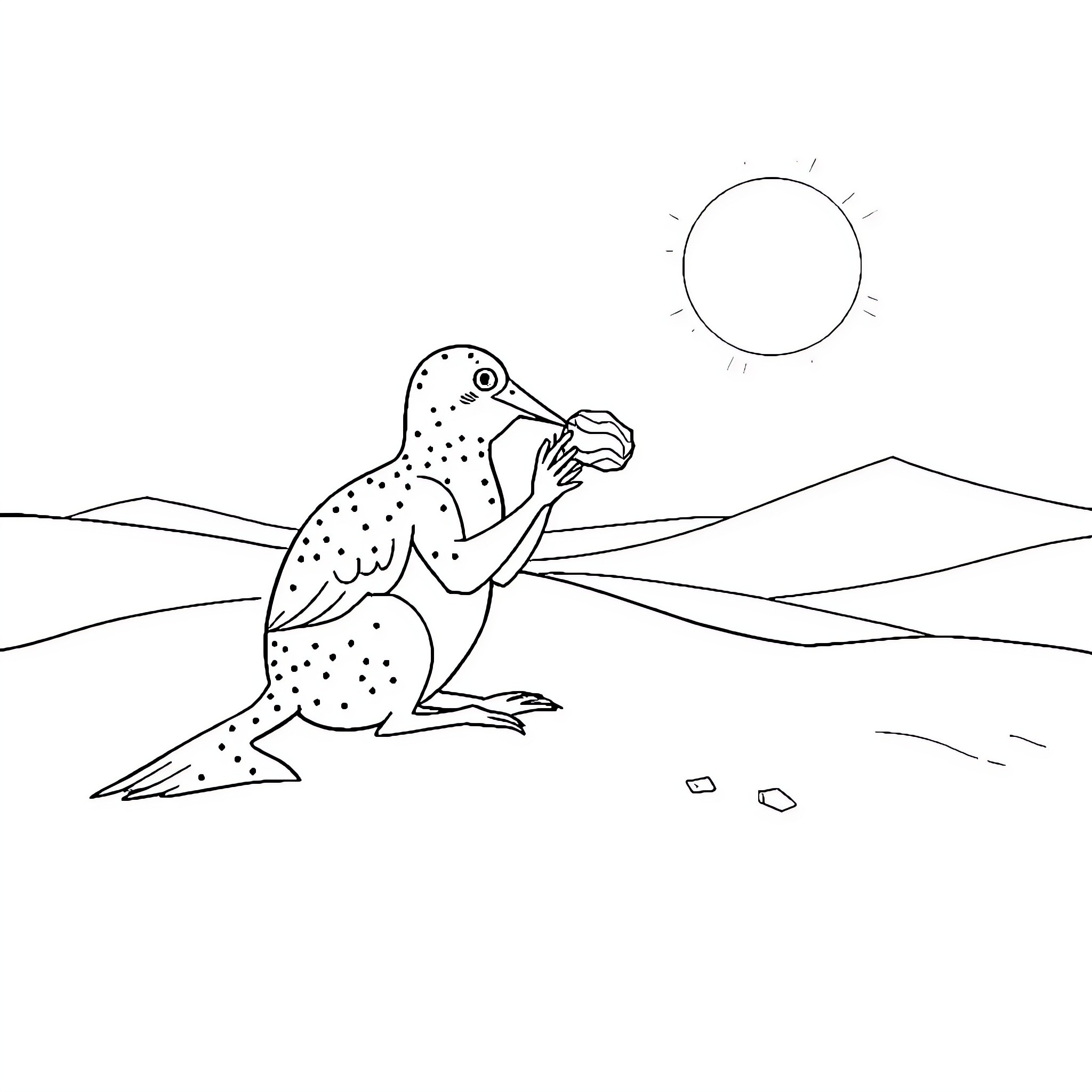 Seal enjoying the sun on a rocky beach Coloring Page (free black-and-white line drawing printable PDF for all, from beginners to advanced learners, including children, teens, adults, and seniors)
