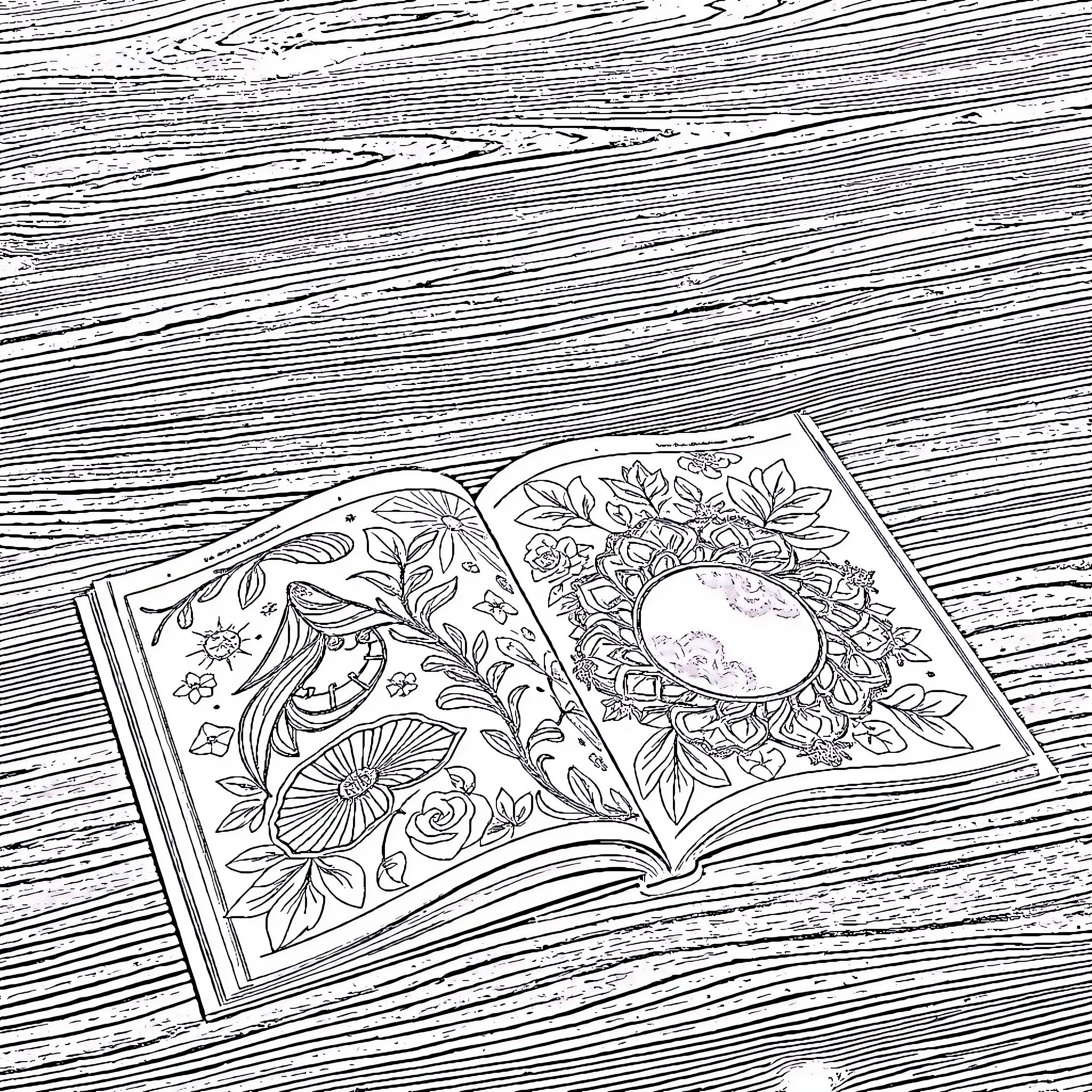 Book of Intricate Floral Designs Coloring Page (free black-and-white line drawing printable PDF for all, from beginners to advanced learners, including children, teens, adults, and seniors)