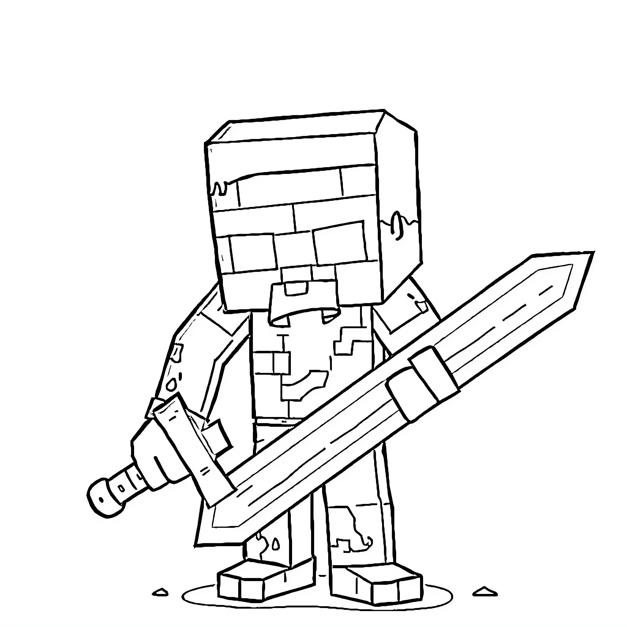 Zombie Warrior Wielding Chainsaw in Game Coloring Page (free black-and-white line drawing printable PDF for all, from beginners to advanced learners, including children, teens, adults, and seniors)